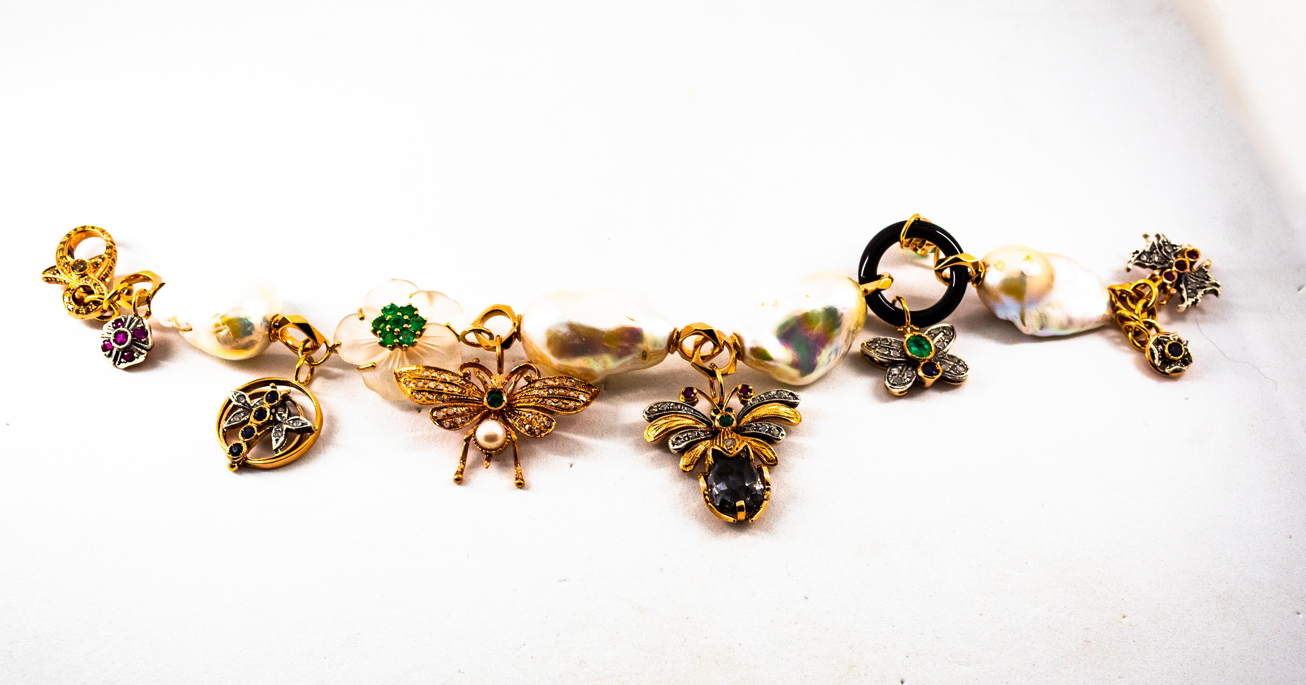 Art Nouveau White Diamond Ruby Sapphire Emerald Tourmaline Yellow Gold Bracelet 1