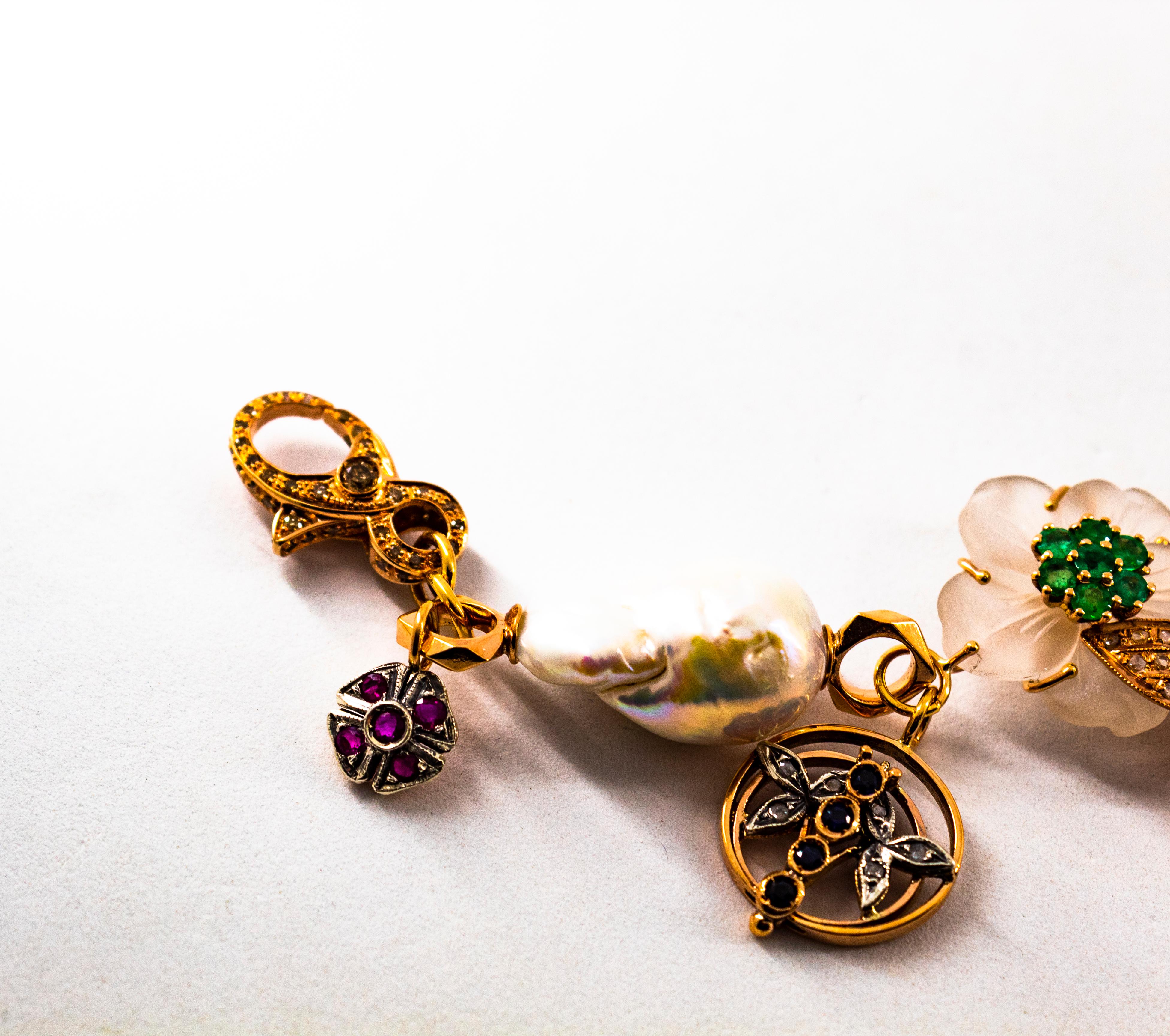 Art Nouveau White Diamond Ruby Sapphire Emerald Tourmaline Yellow Gold Bracelet 2