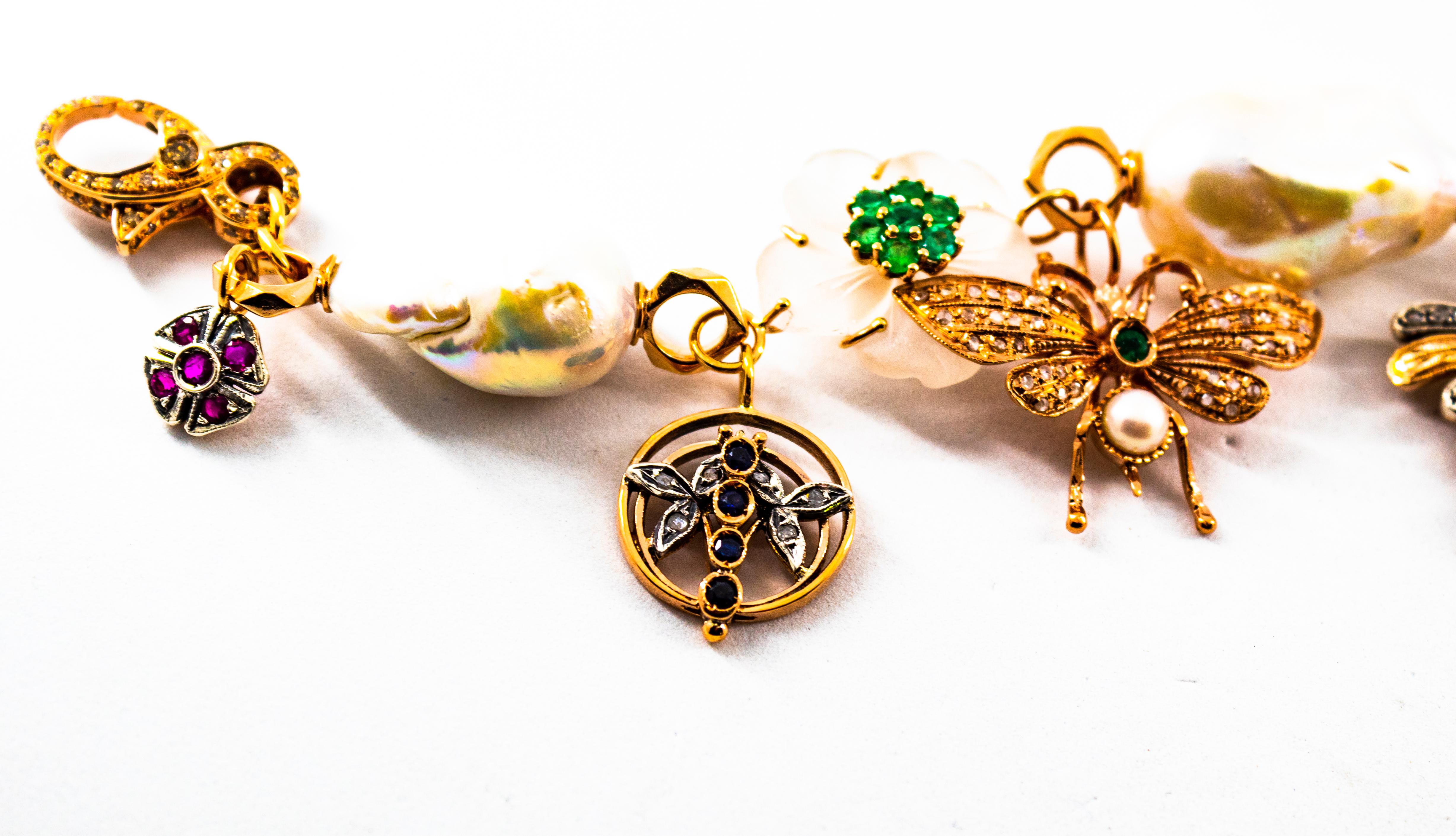 Art Nouveau White Diamond Ruby Sapphire Emerald Tourmaline Yellow Gold Bracelet 3
