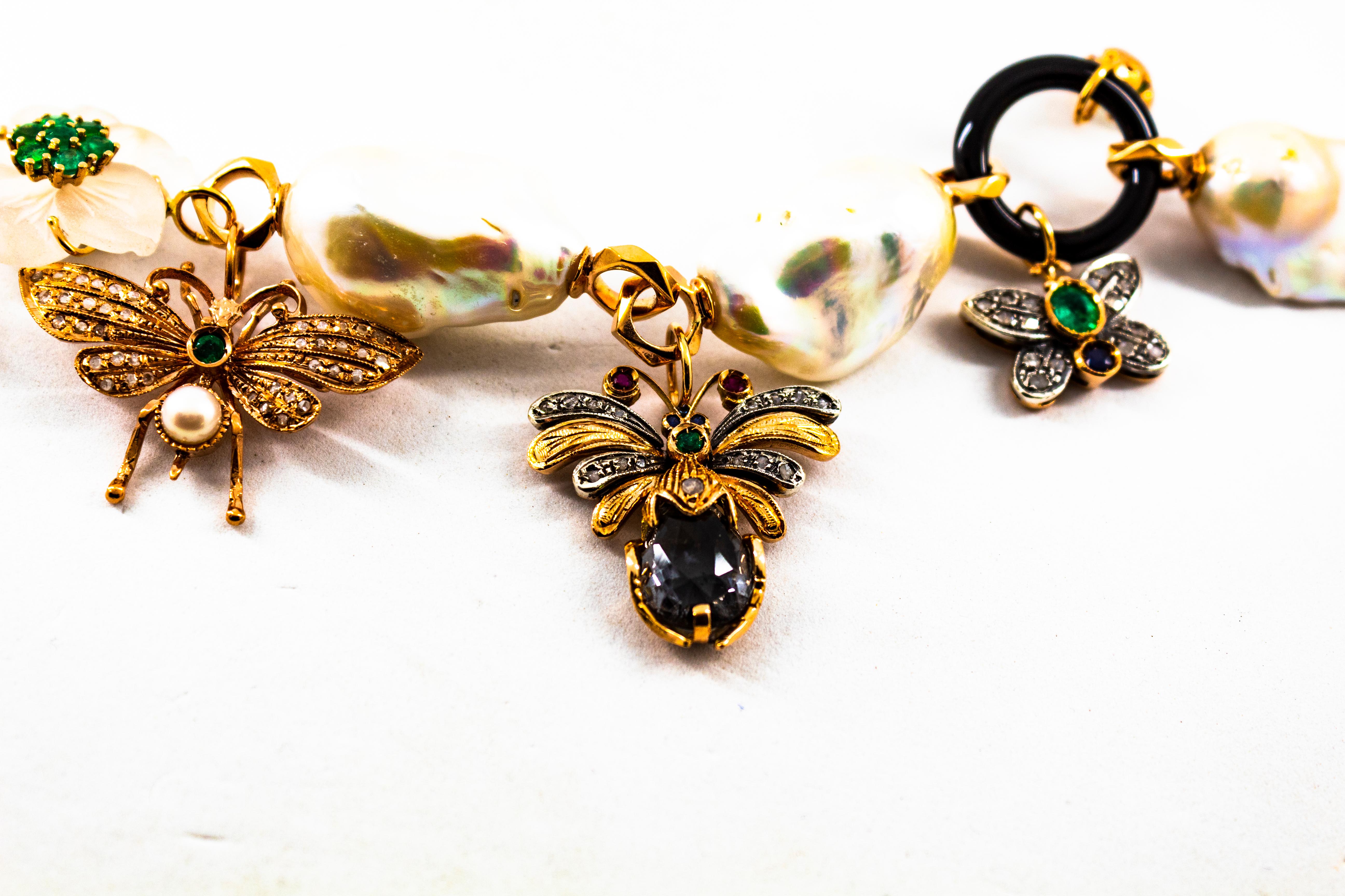 Art Nouveau White Diamond Ruby Sapphire Emerald Tourmaline Yellow Gold Bracelet 5