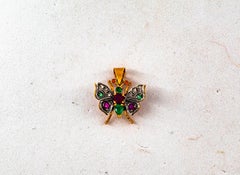 Art Nouveau White Diamond Sapphire Ruby Emerald Yellow Gold Butterfly Pendant