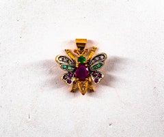 Art Nouveau White Diamond Sapphire Ruby Emerald Yellow Gold Butterfly Pendant
