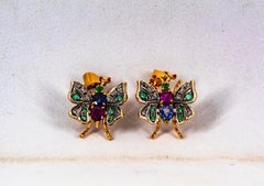 Art Nouveau White Diamond Sapphire Ruby Emerald Yellow Gold Butterfly Pendant