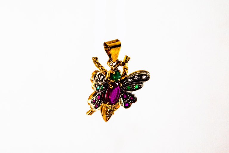 Women's or Men's Art Nouveau White Diamond Sapphire Ruby Emerald Yellow Gold Butterfly Pendant For Sale