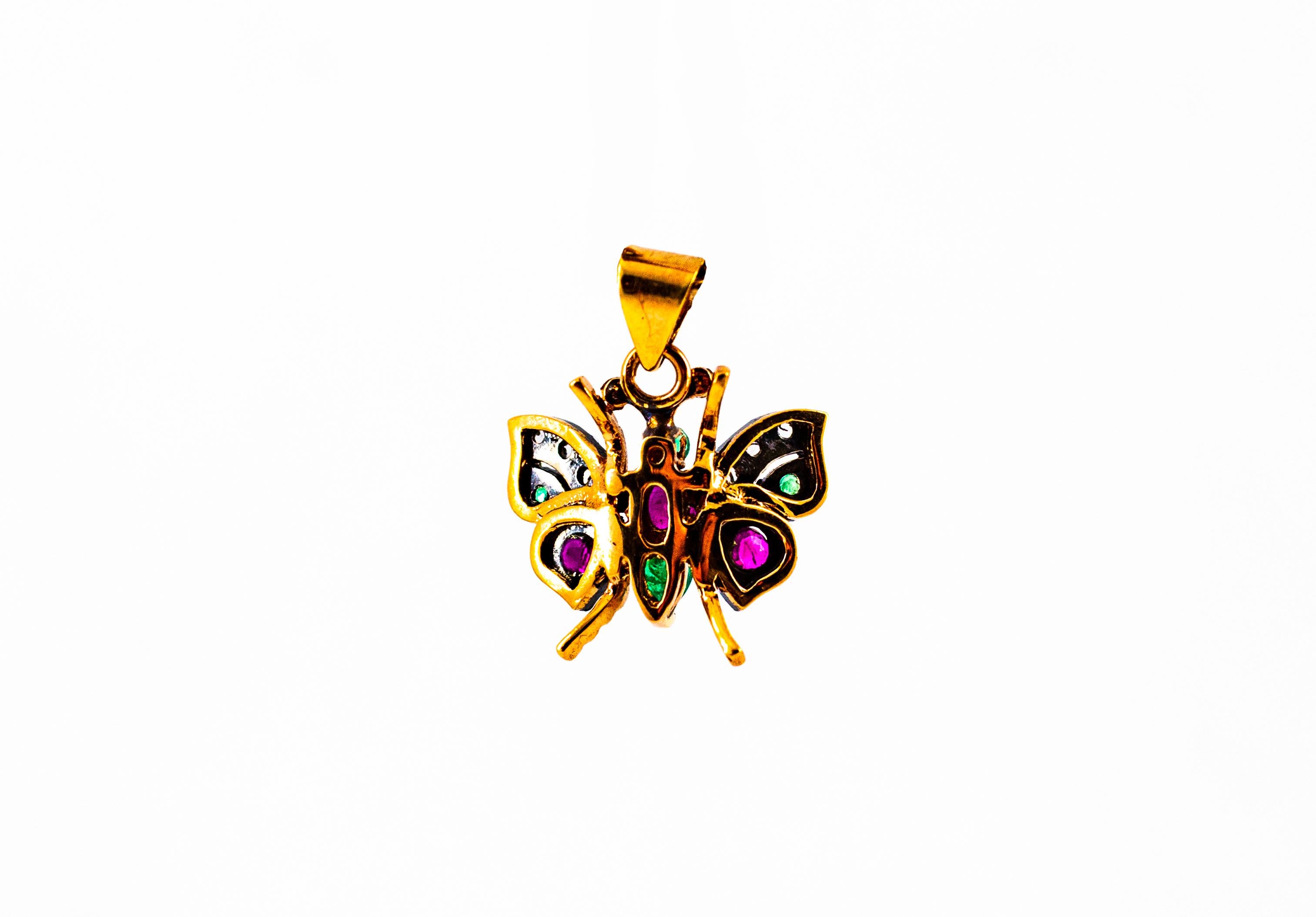 Women's or Men's Art Nouveau White Diamond Sapphire Ruby Emerald Yellow Gold Butterfly Pendant