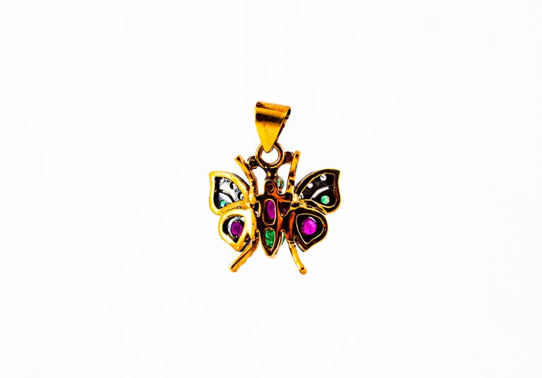 Women's or Men's Art Nouveau White Diamond Sapphire Ruby Emerald Yellow Gold Butterfly Pendant For Sale