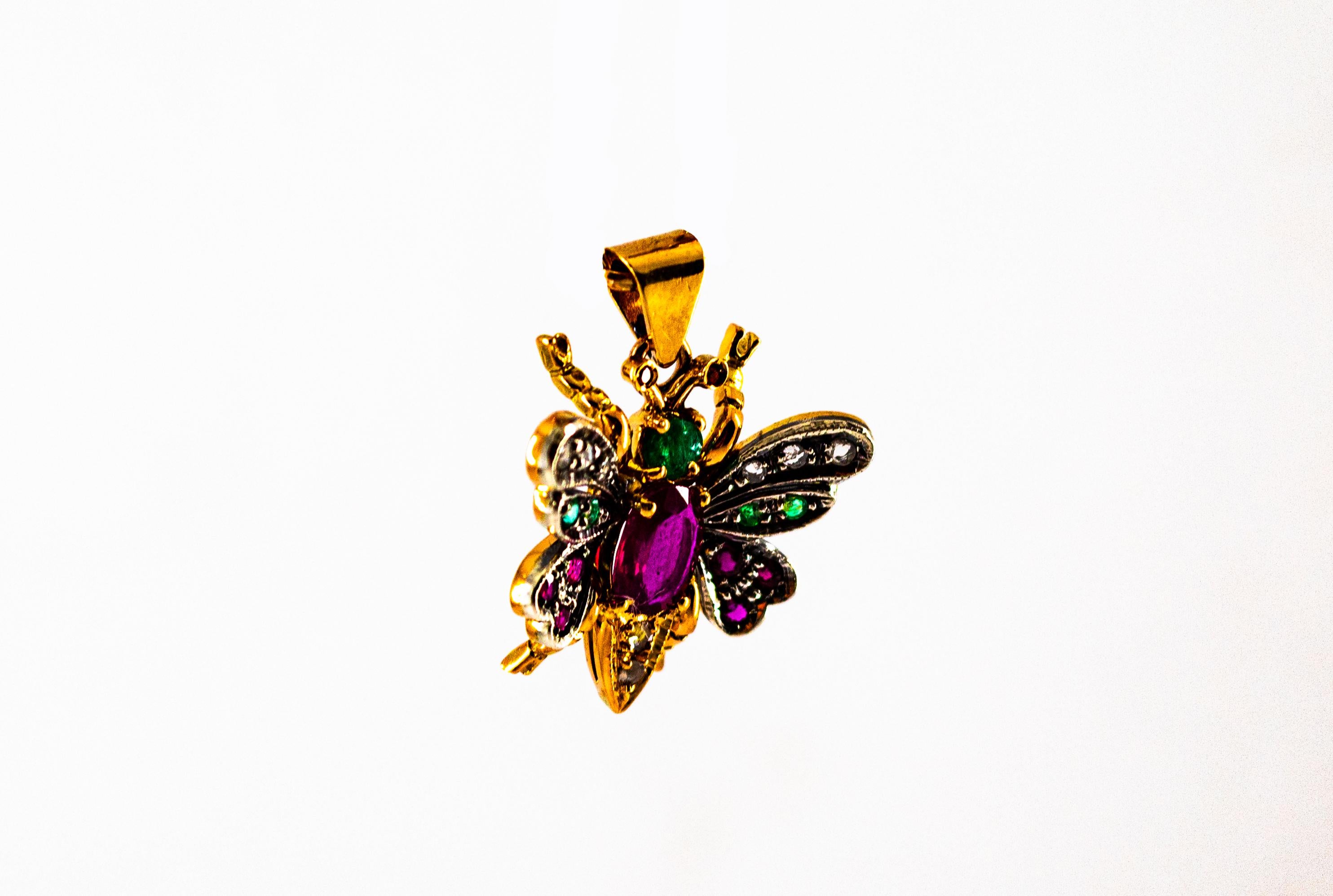 da uomo o donna Ciondolo a farfalla in oro giallo Art Nouveau con diamante bianco, zaffiro, rubino e smeraldo in vendita