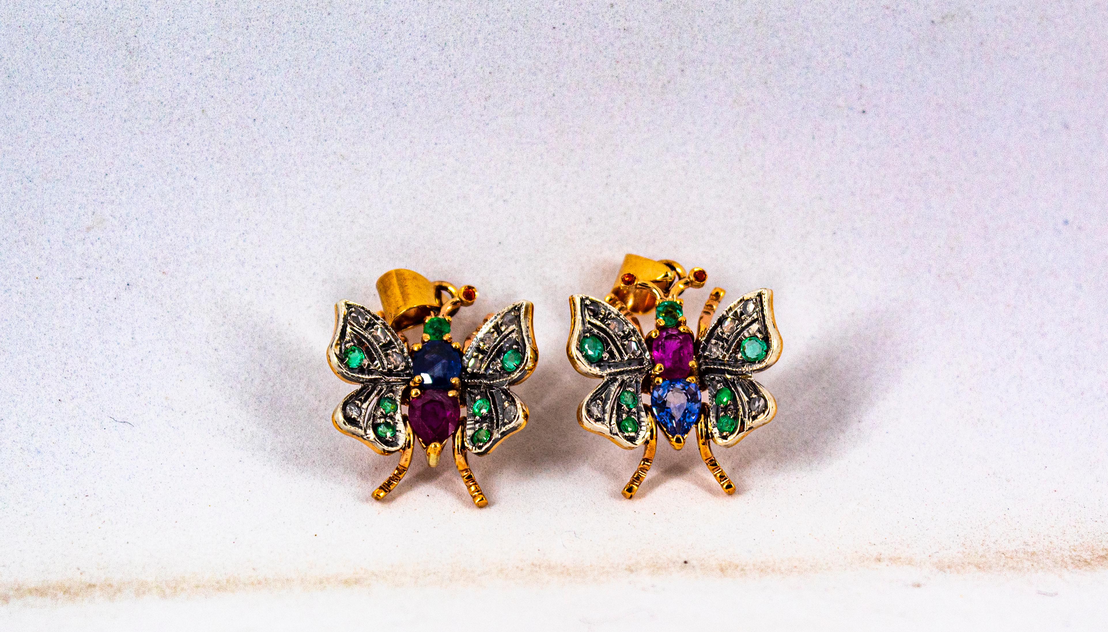 Art Nouveau White Diamond Sapphire Ruby Emerald Yellow Gold Butterfly Pendant 3