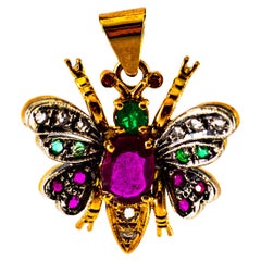 Colgante Mariposa Art Nouveau Diamante Blanco Zafiro Rubí Esmeralda Oro Amarillo