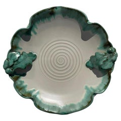 Art Nouveau White Green Organic Bowl Centerpiece, 1950s