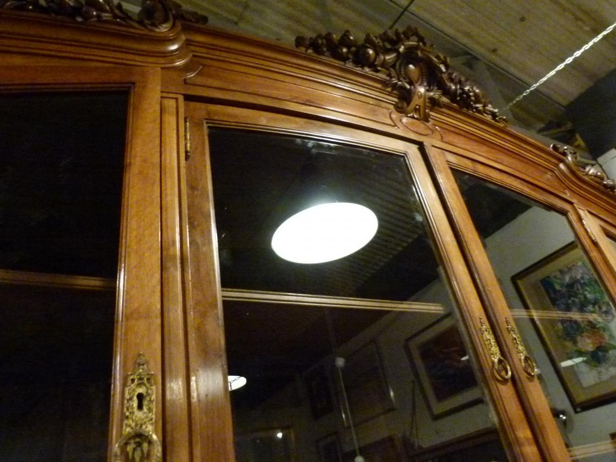 Glass Art Nouveau Oak Wood Spanish Cabinet