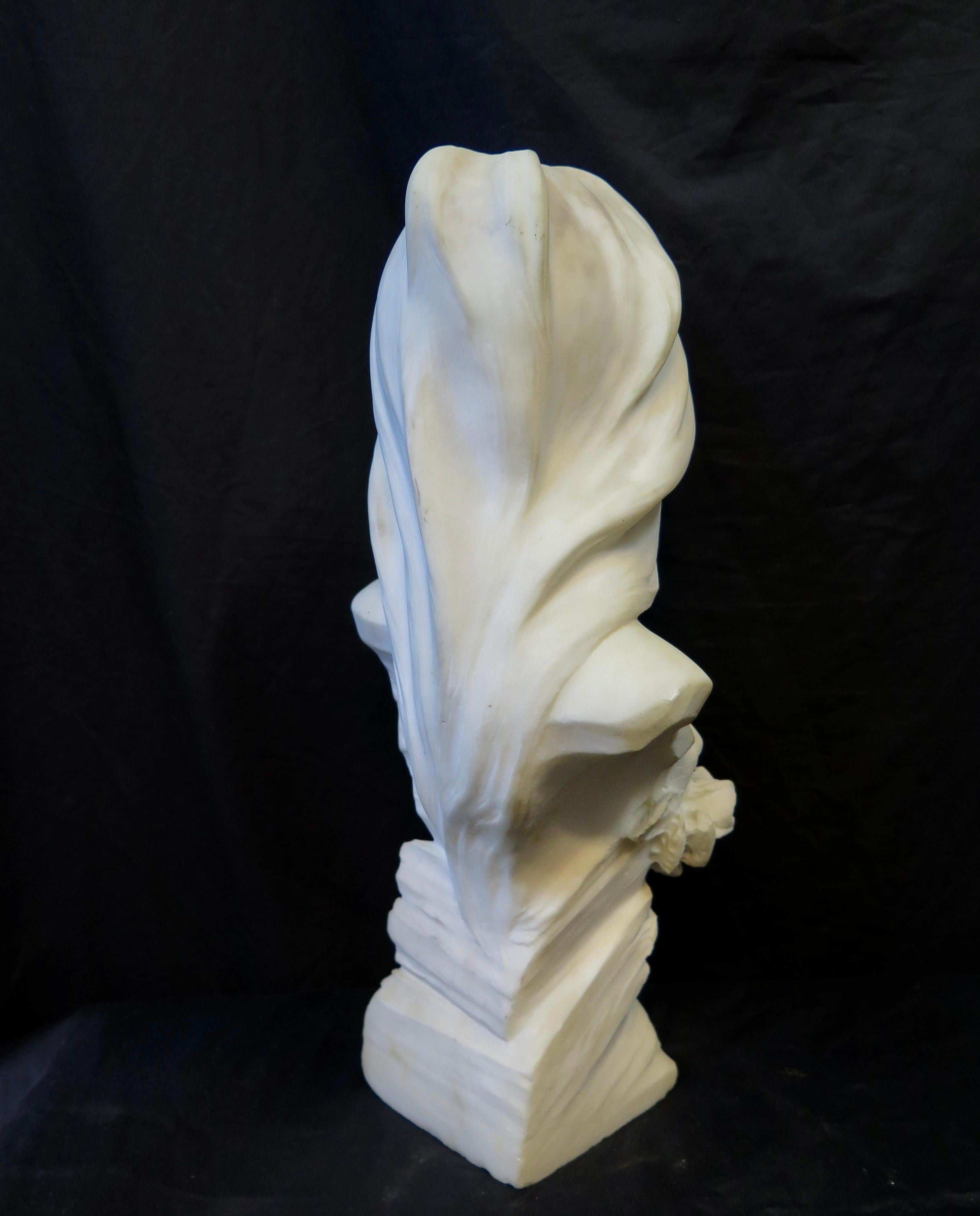 20th Century Art Nouveau White Marble Bust of a Young Woman For Sale