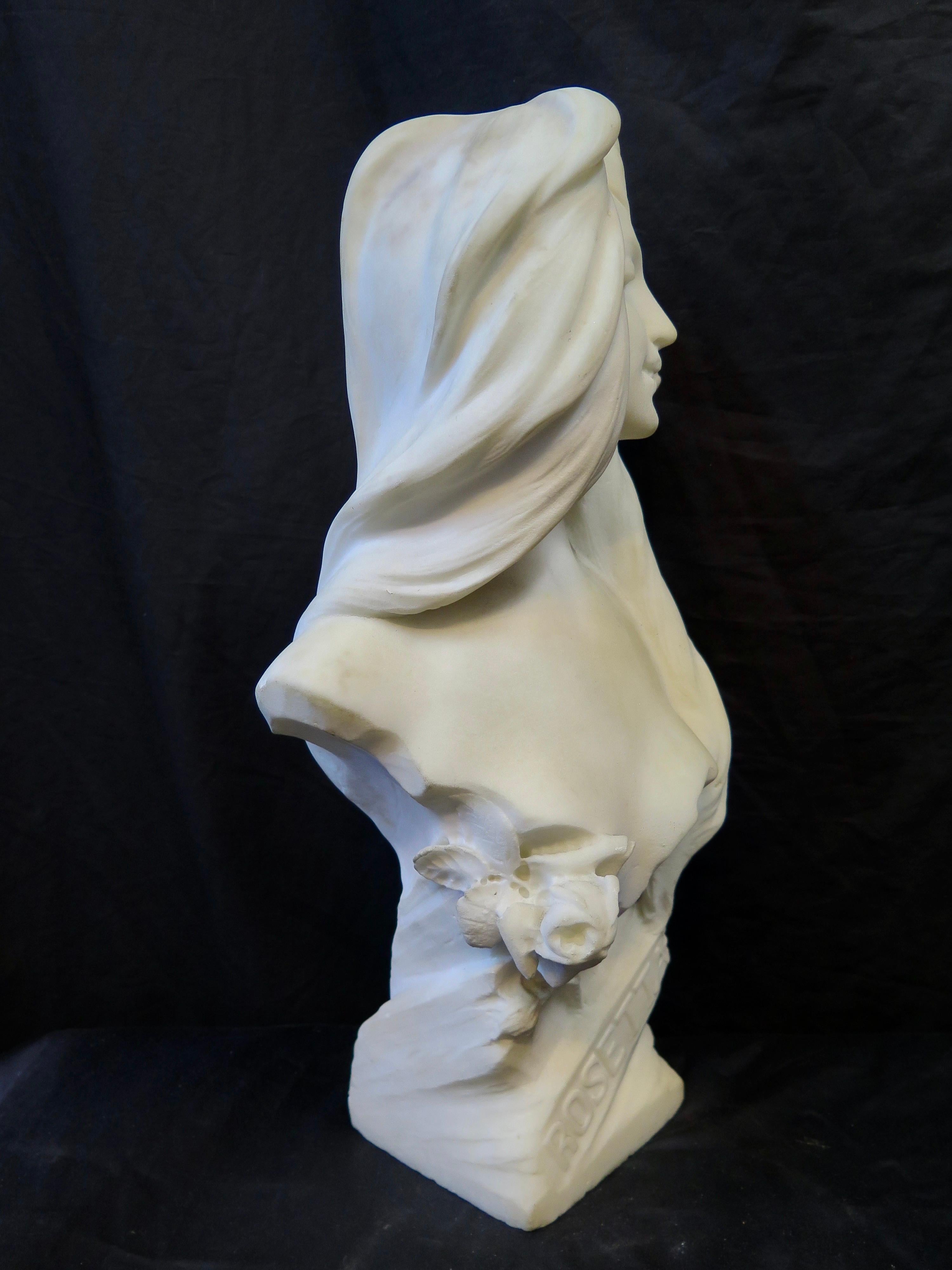Art Nouveau White Marble Bust of a Young Woman For Sale 2