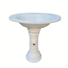 Art Nouveau White Porcelain Washbasin with Pilaster France