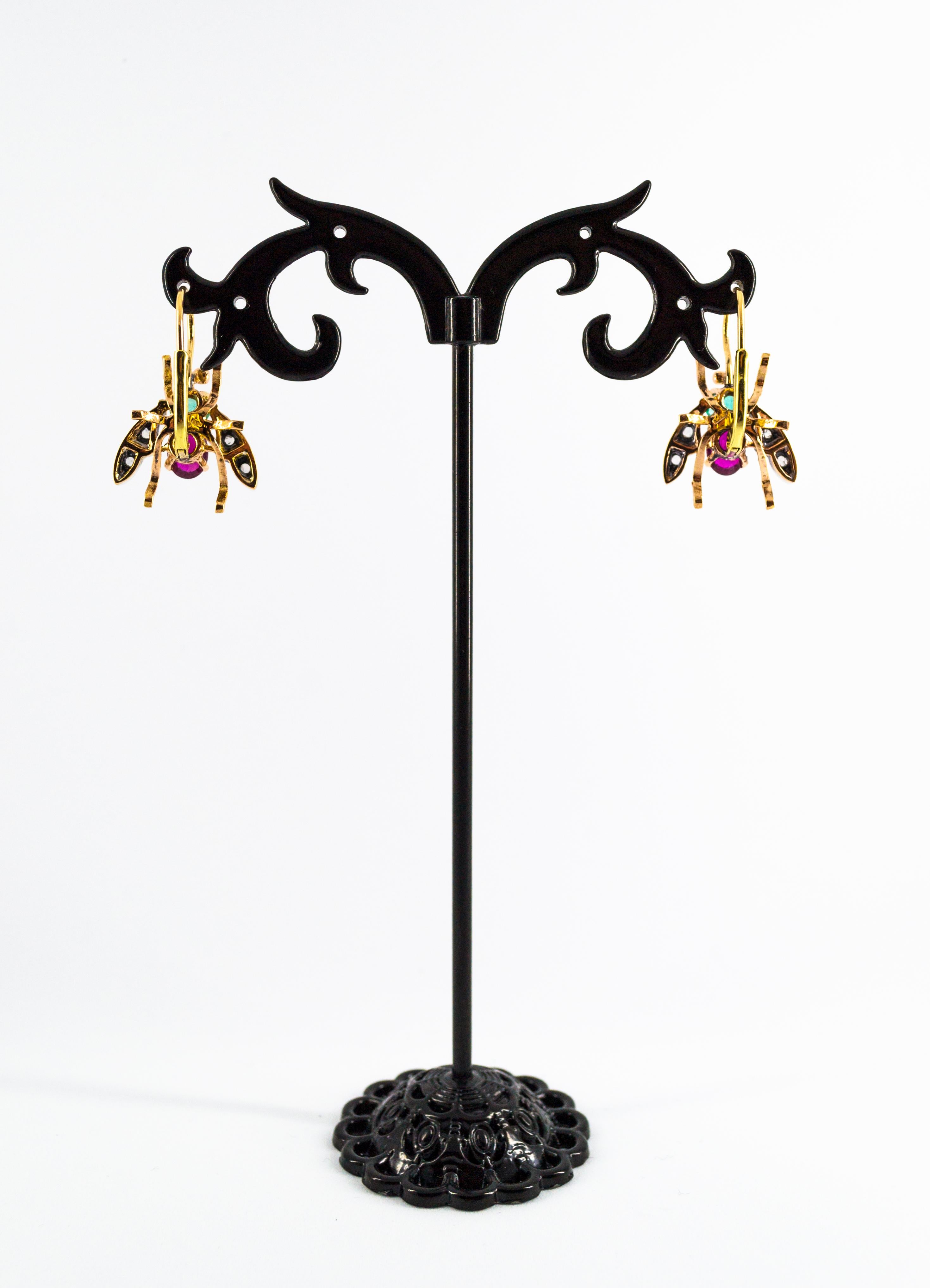 Art Nouveau White Rose Cut Diamond Ruby Emerald Yellow Gold 