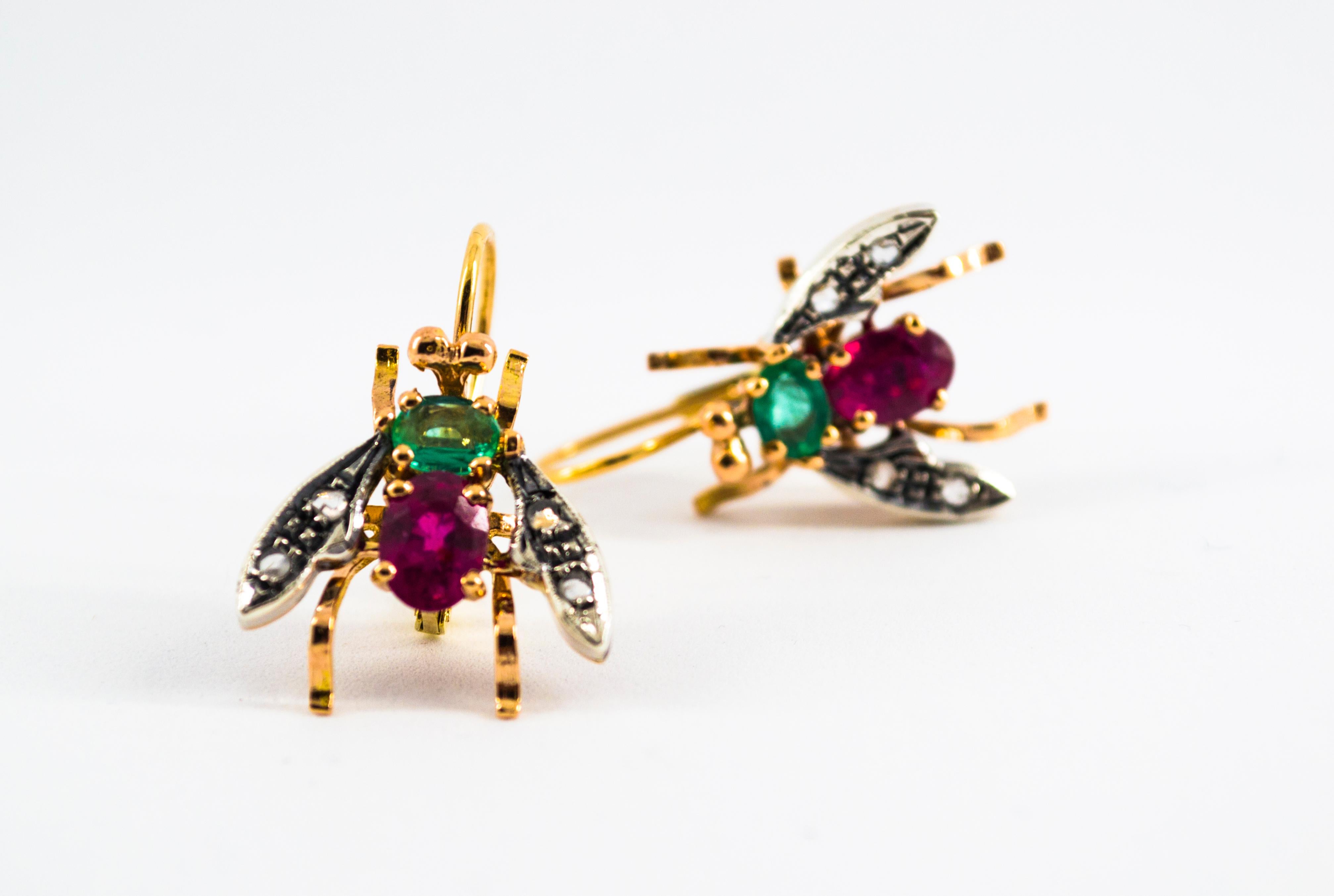 Art Nouveau White Rose Cut Diamond Ruby Emerald Yellow Gold 