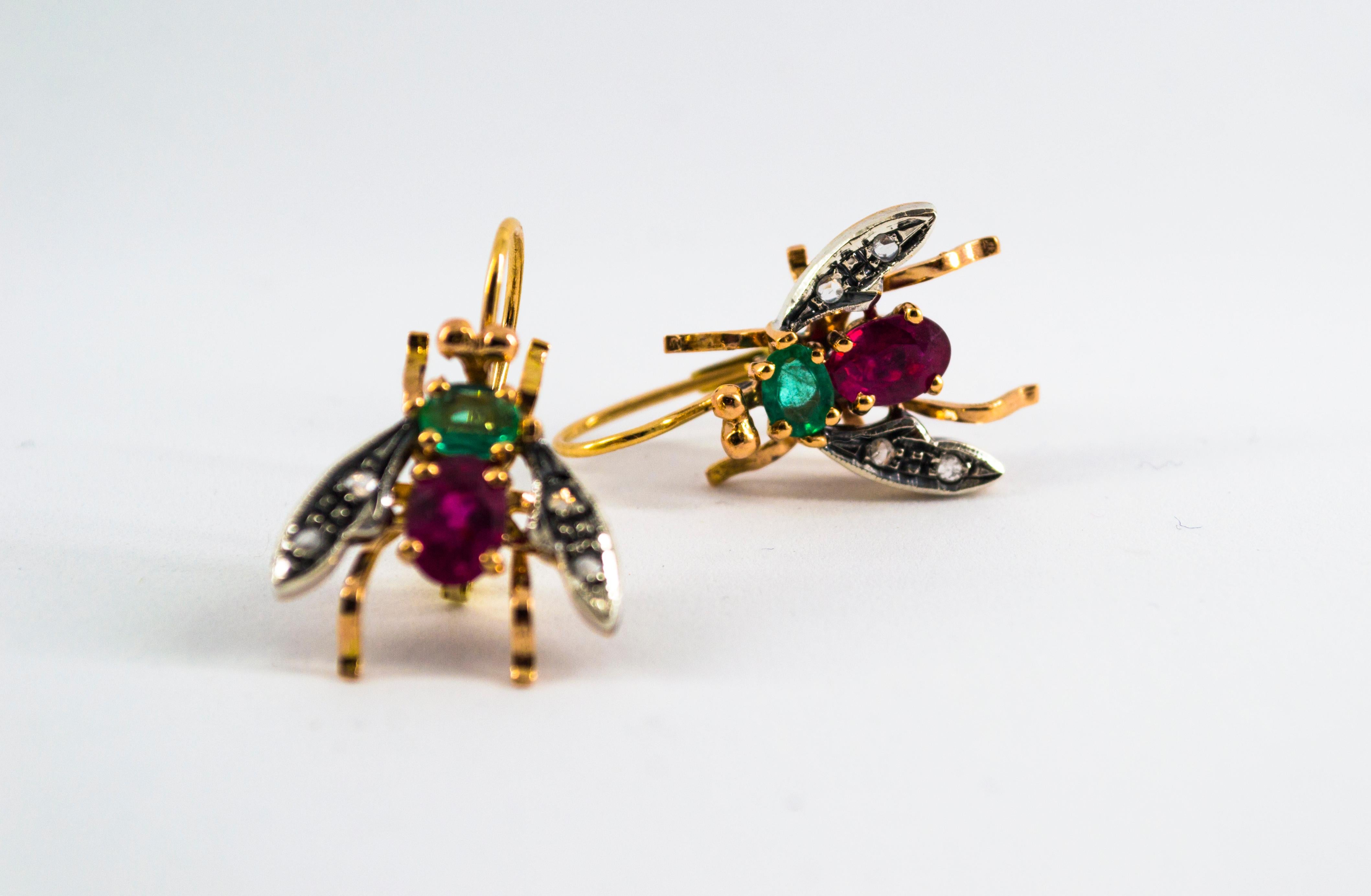 Art Nouveau White Rose Cut Diamond Ruby Emerald Yellow Gold 