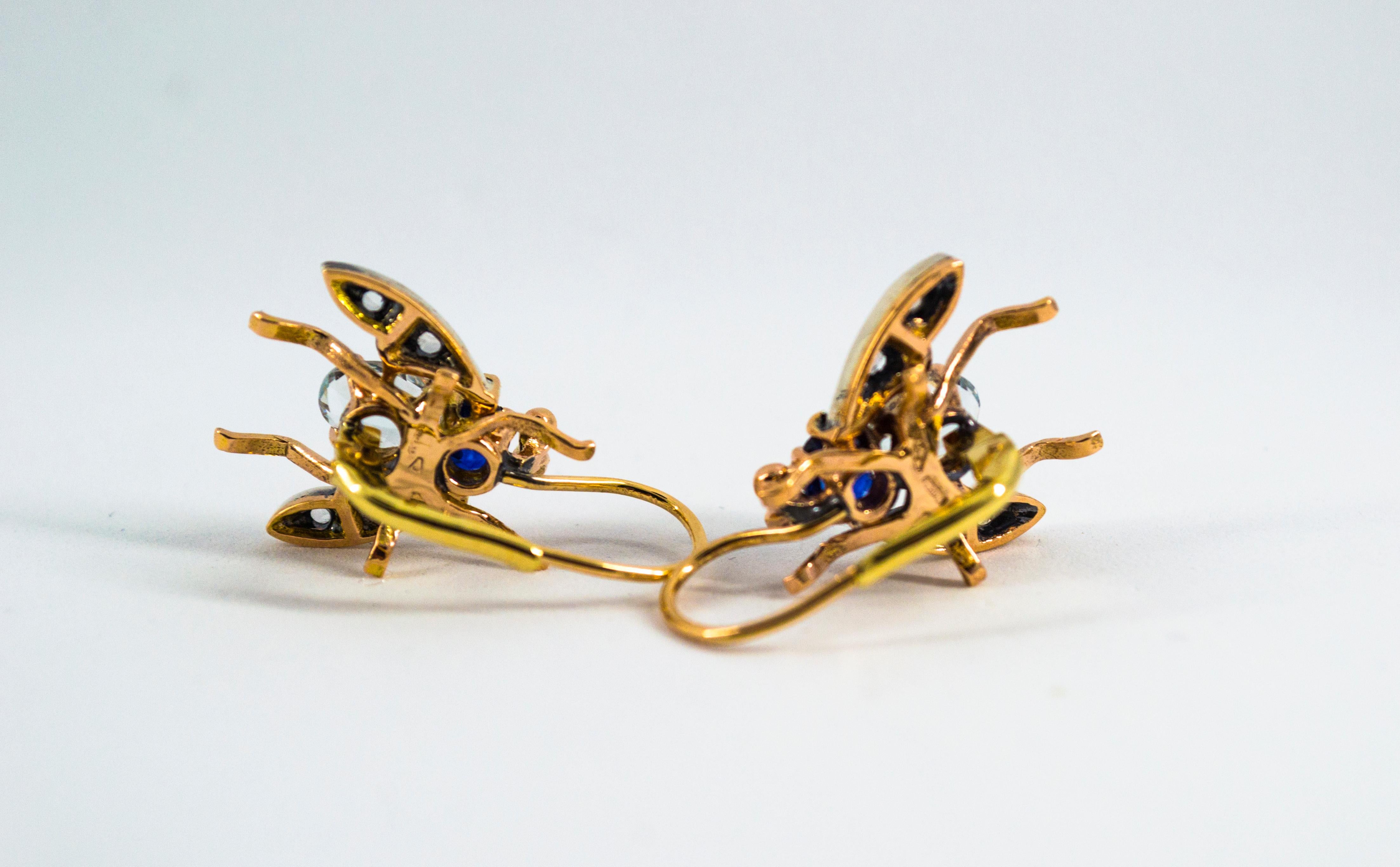 Jugendstil-Ohrringe „Flies“ mit weißem Diamanten im Rosenschliff, Rubin und Smaragd in Gelbgold im Angebot 12