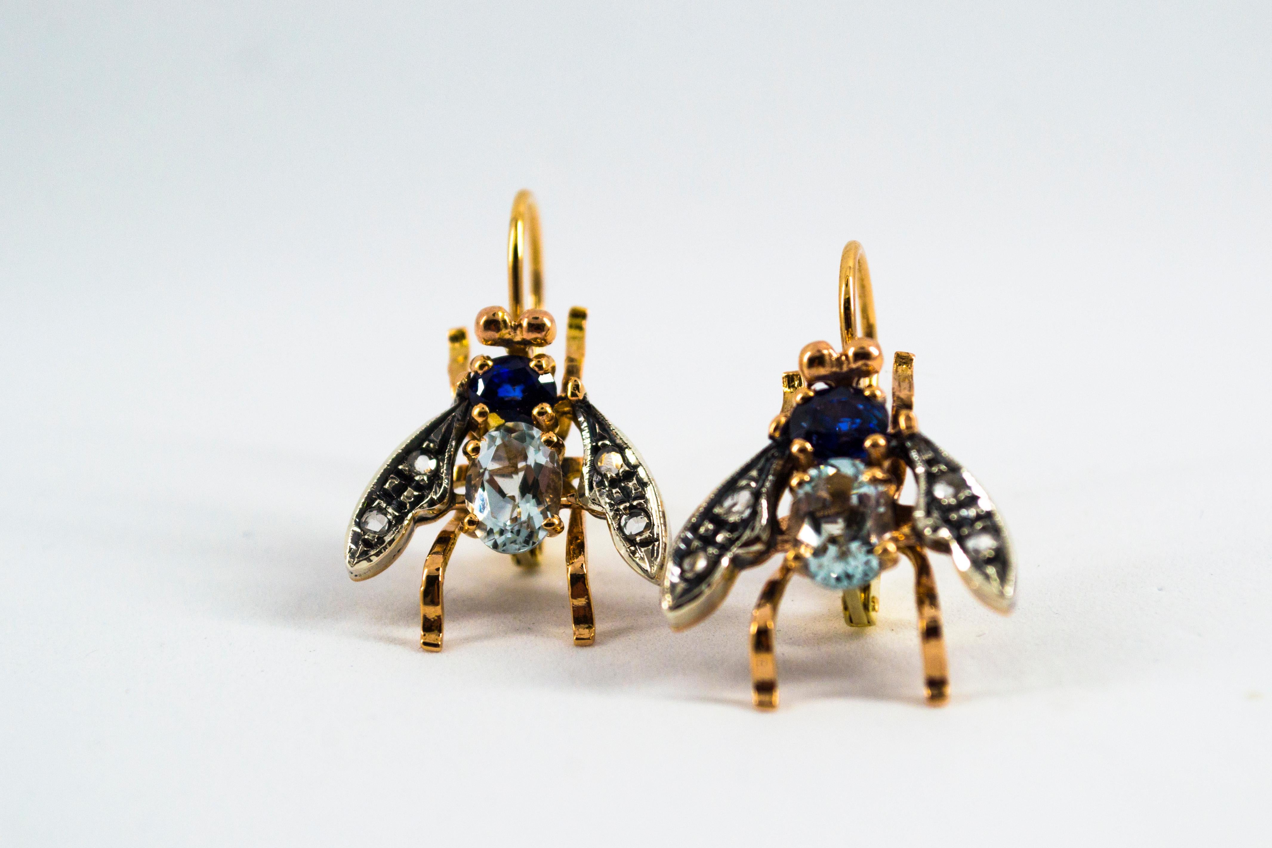 Boucles d'oreilles « Folies » Art Nouveau en or jaune avec diamants blancs taille rose, rubis et émeraudes en vente 12
