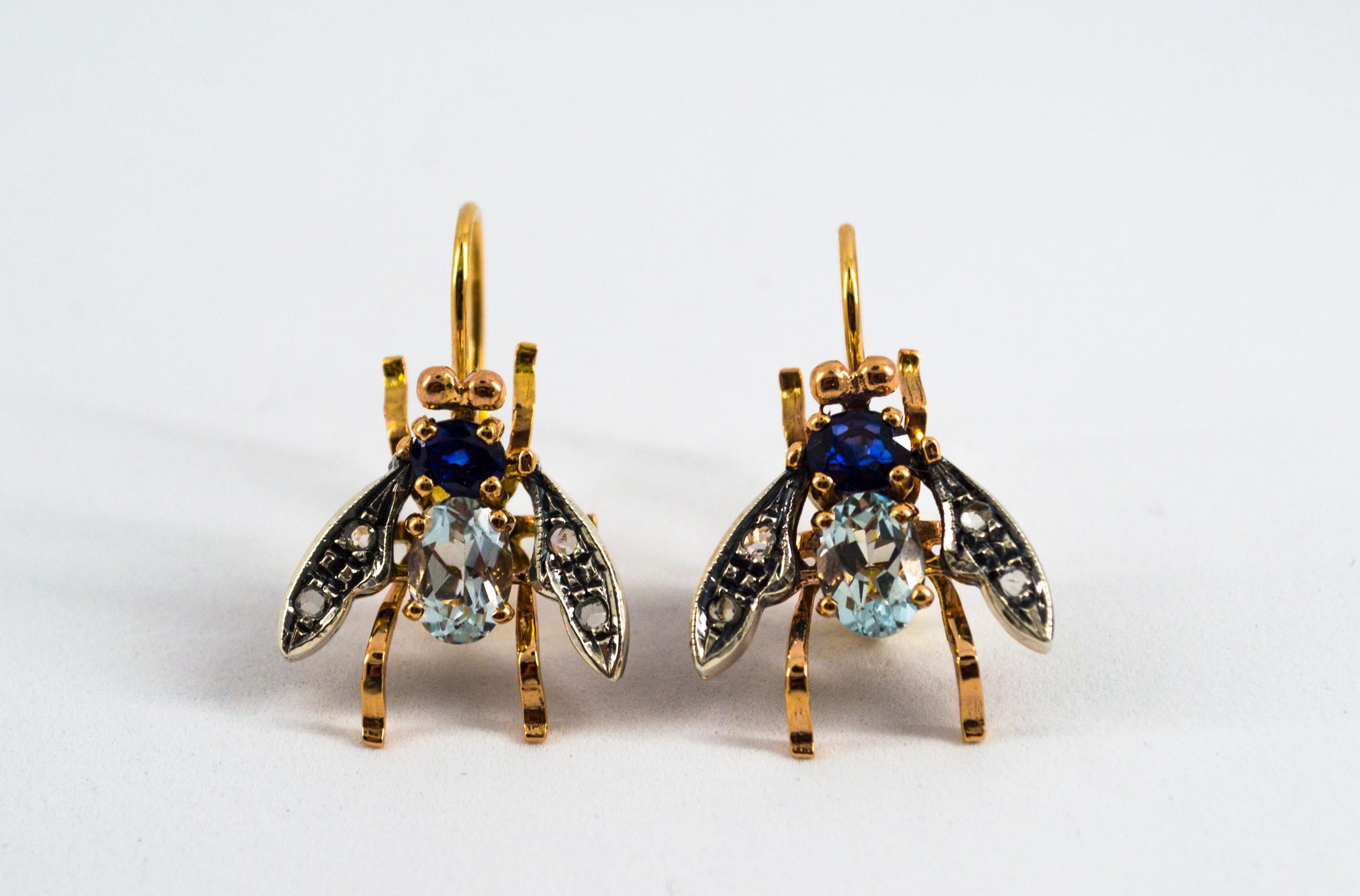 Boucles d'oreilles « Folies » Art Nouveau en or jaune avec diamants blancs taille rose, rubis et émeraudes en vente 14