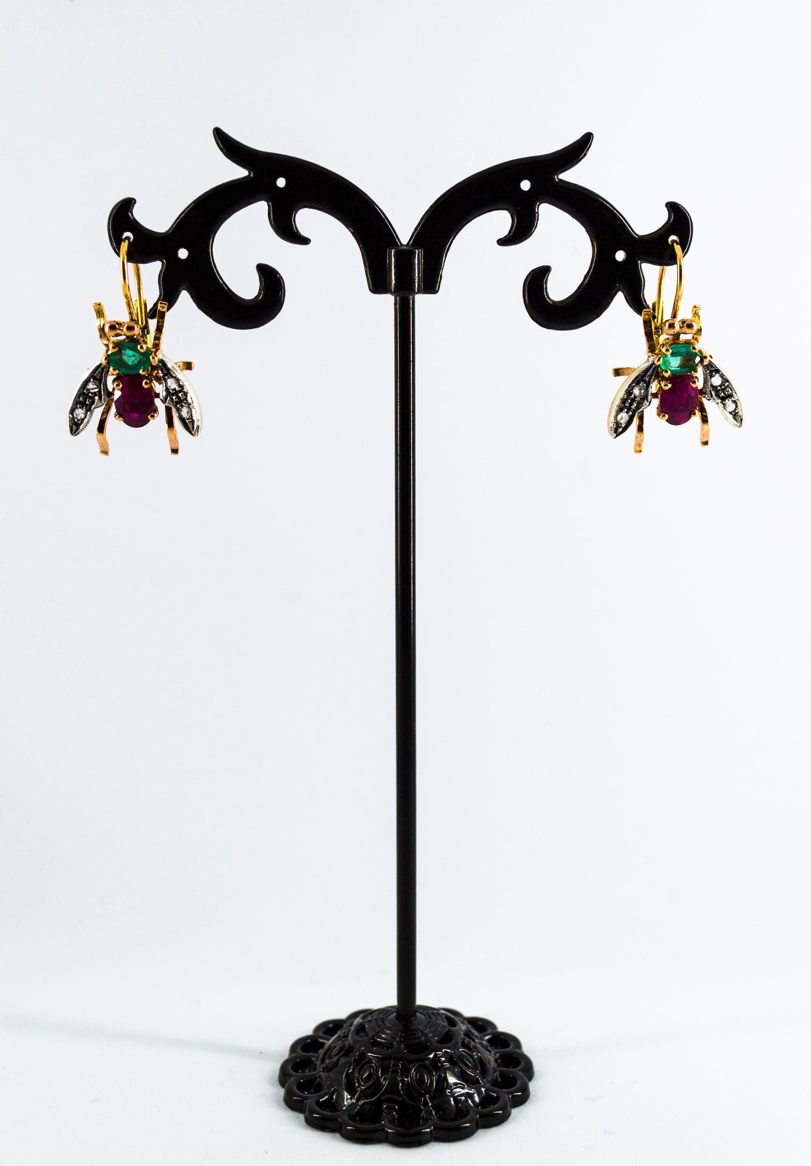 Art Nouveau White Rose Cut Diamond Ruby Emerald Yellow Gold 