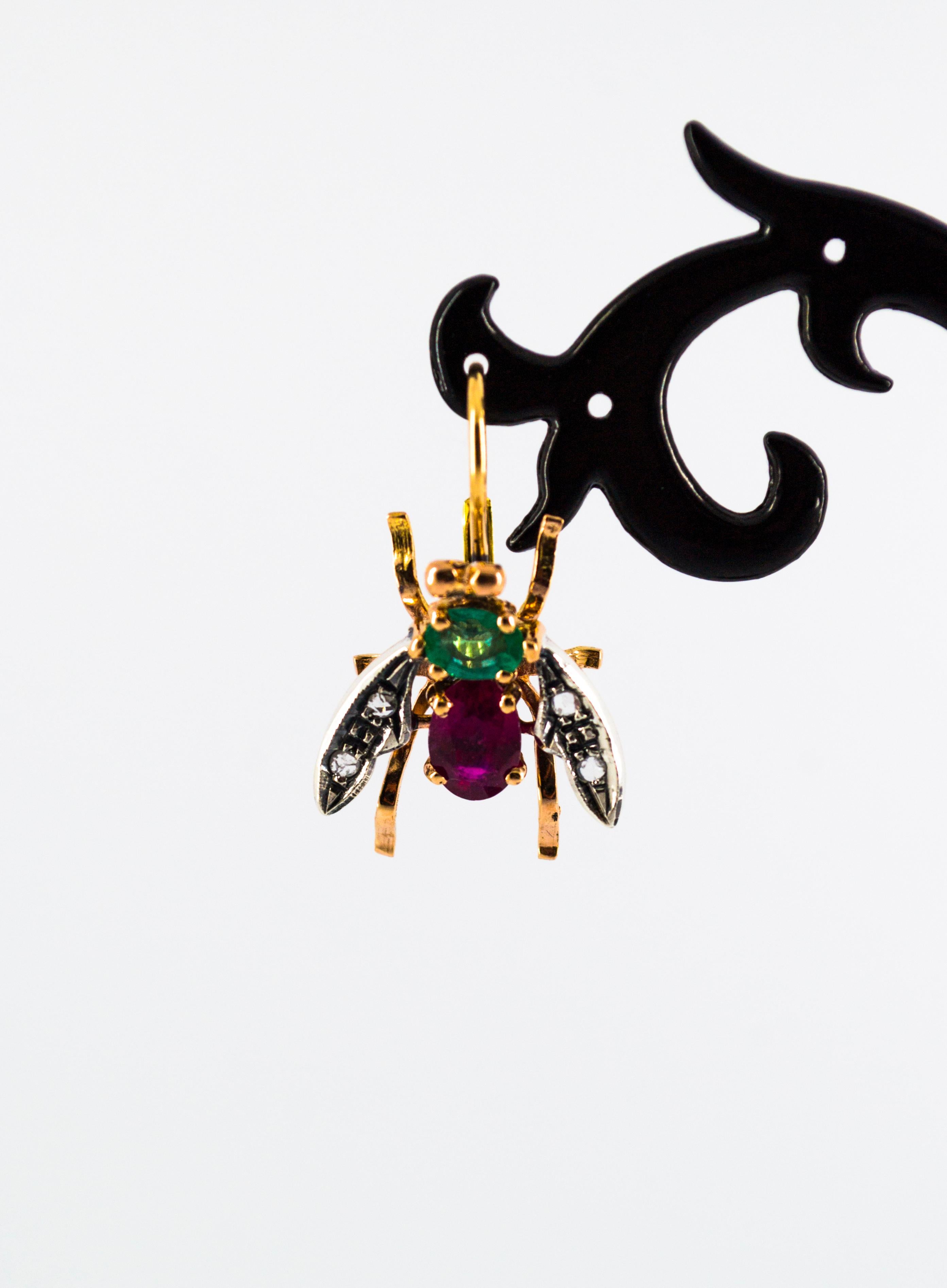 Art Nouveau White Rose Cut Diamond Ruby Emerald Yellow Gold 