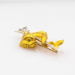 Art Nouveau White Round Cut Diamond Yellow Gold "Poseidon's Pistrice" Brooch
