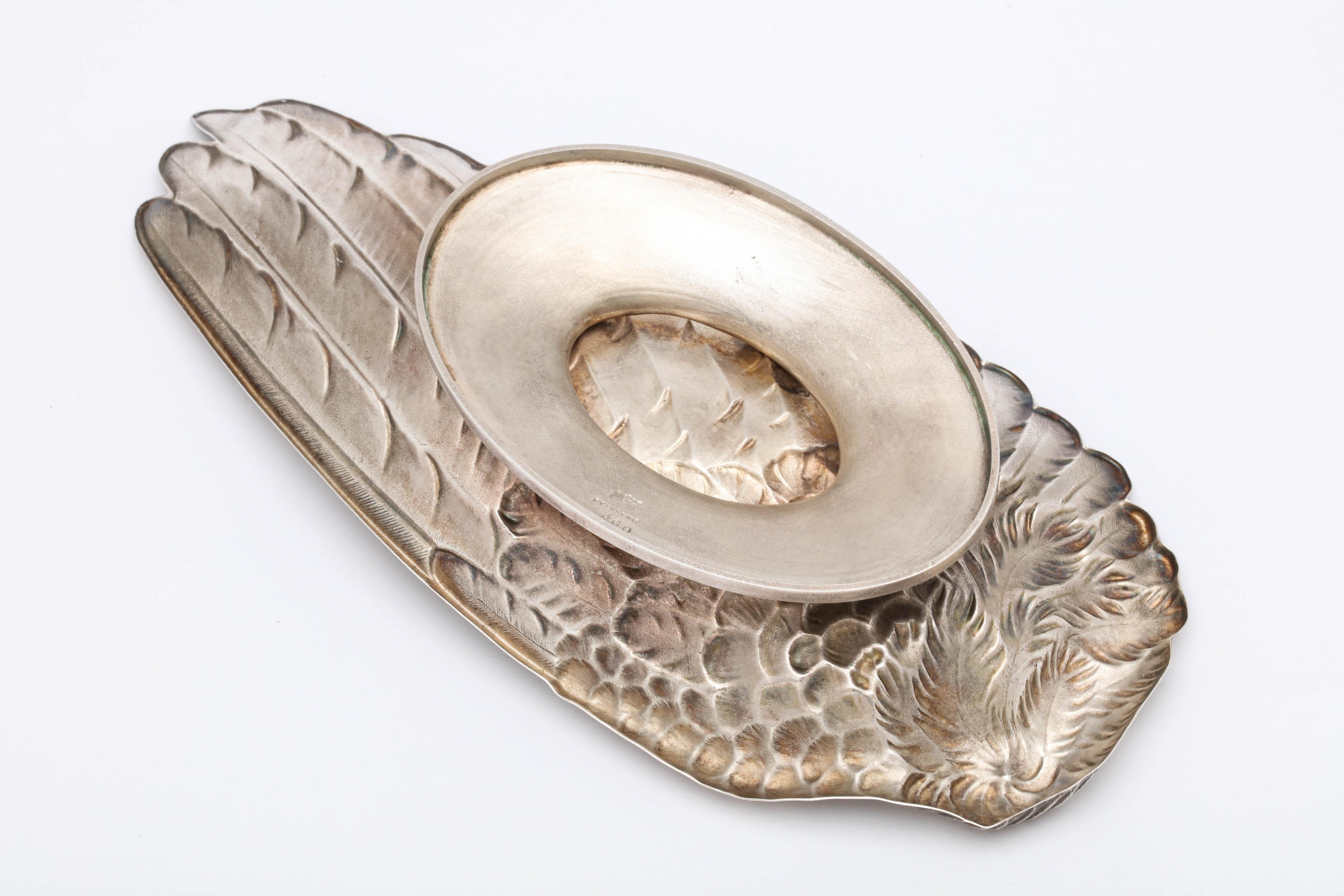 Art Nouveau Whiting Sterling Silver-Gilt Platter in the Form of a Bird's Wing 4