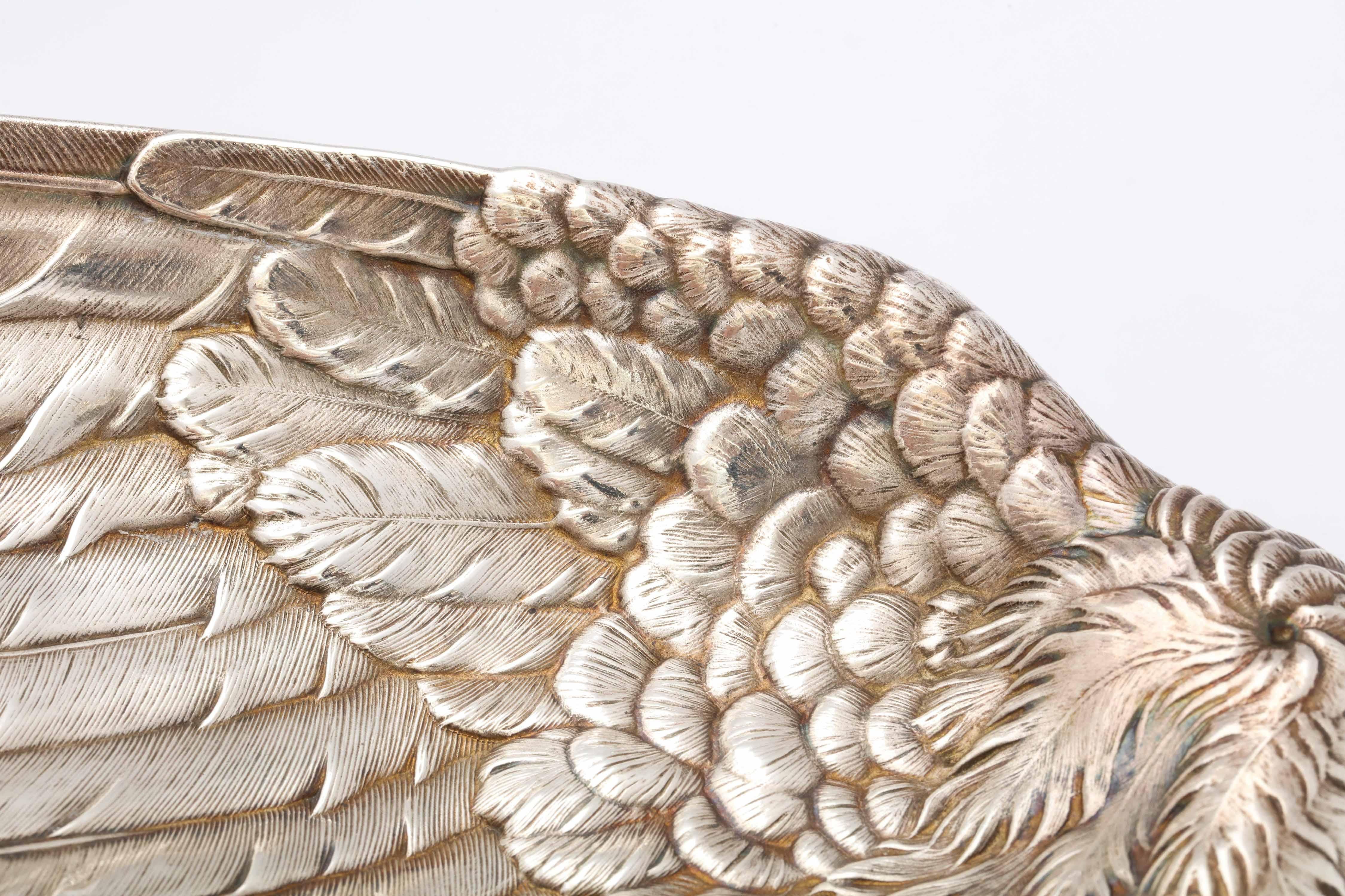 Art Nouveau Whiting Sterling Silver-Gilt Platter in the Form of a Bird's Wing 12