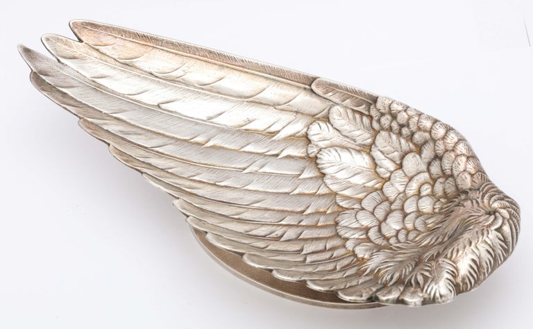American Art Nouveau Whiting Sterling Silver-Gilt Platter in the Form of a Bird's Wing For Sale