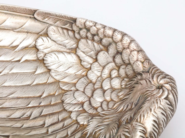 Early 20th Century Art Nouveau Whiting Sterling Silver-Gilt Platter in the Form of a Bird's Wing For Sale