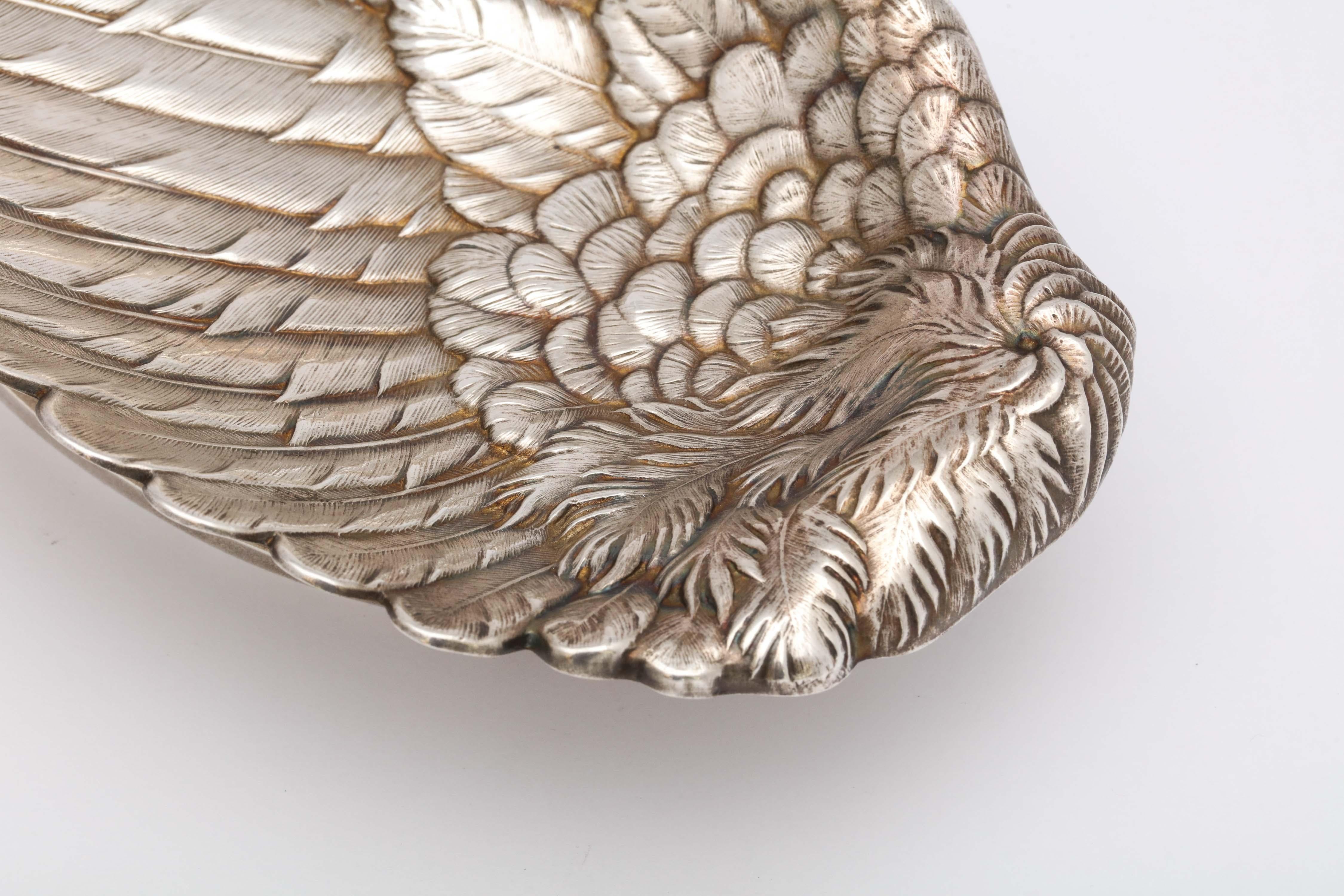 Art Nouveau Whiting Sterling Silver-Gilt Platter in the Form of a Bird's Wing 1