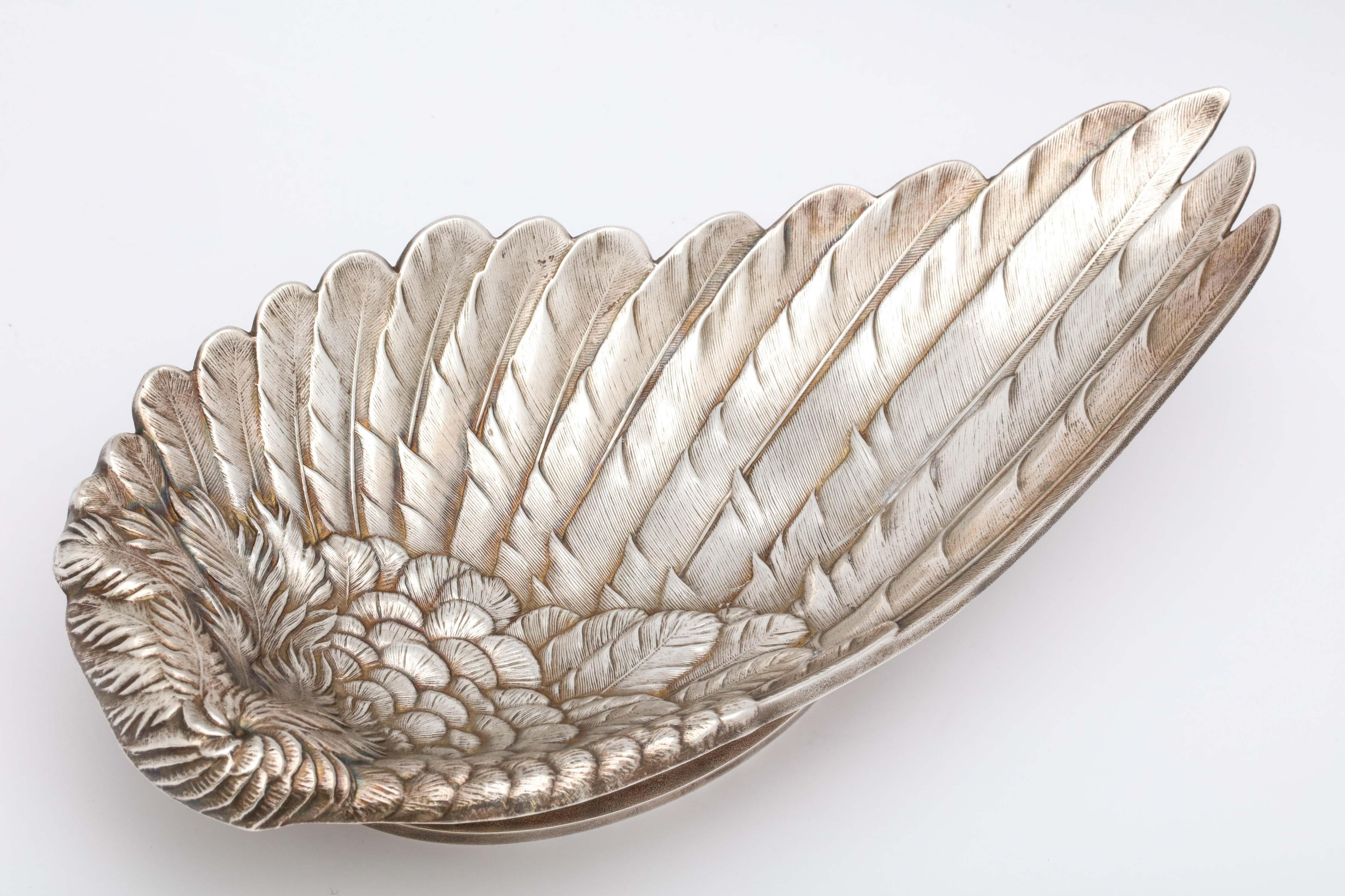Art Nouveau Whiting Sterling Silver-Gilt Platter in the Form of a Bird's Wing 2