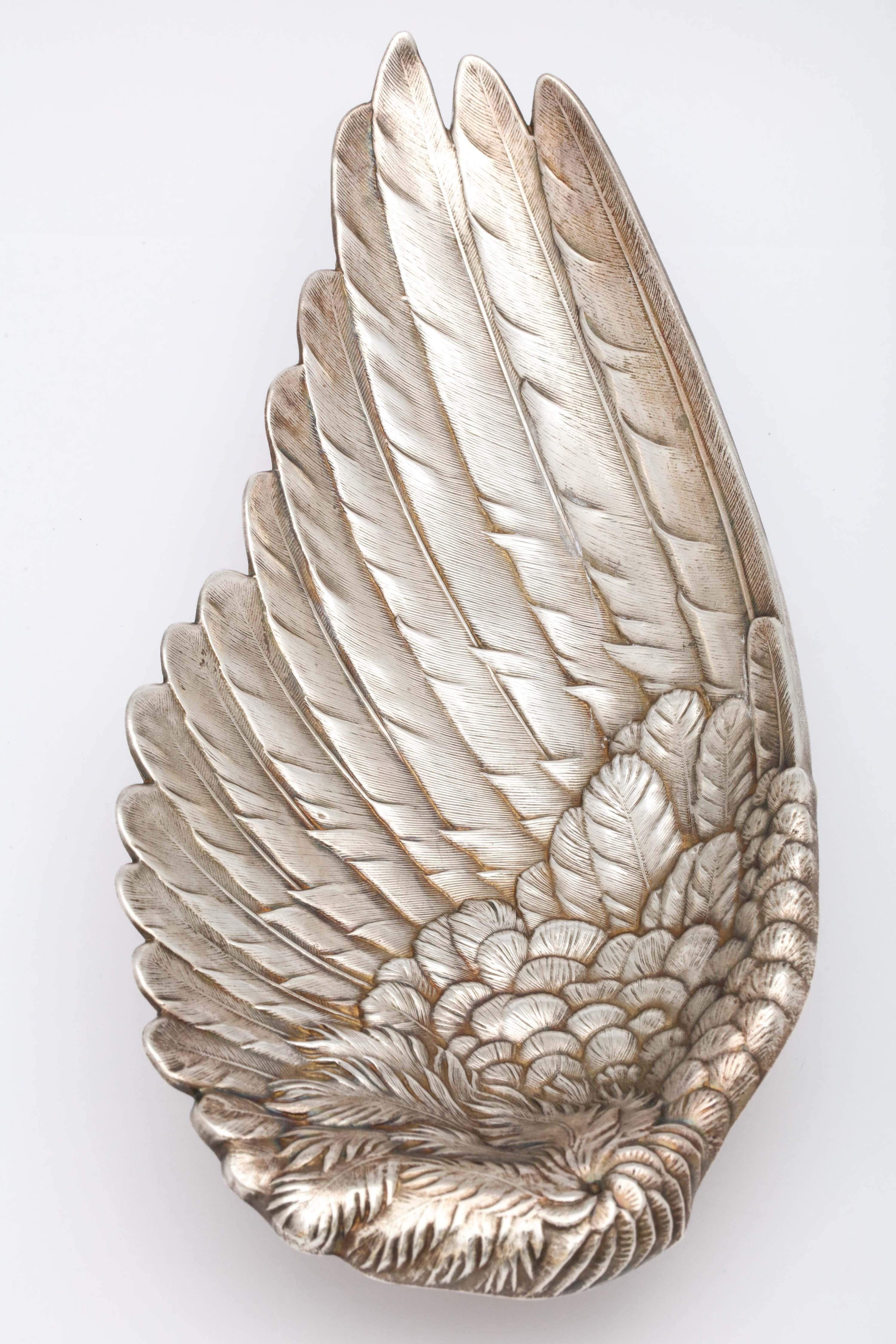 Art Nouveau Whiting Sterling Silver-Gilt Platter in the Form of a Bird's Wing 3
