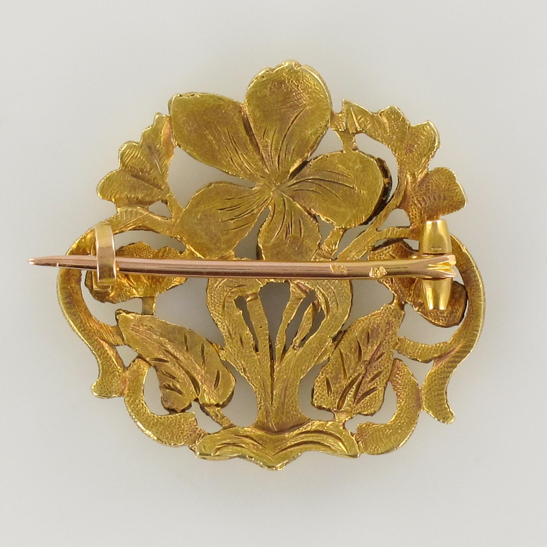 Art Nouveau Wiese Spirit 18 Karat Gelbgold Antike Brosche im Angebot 8