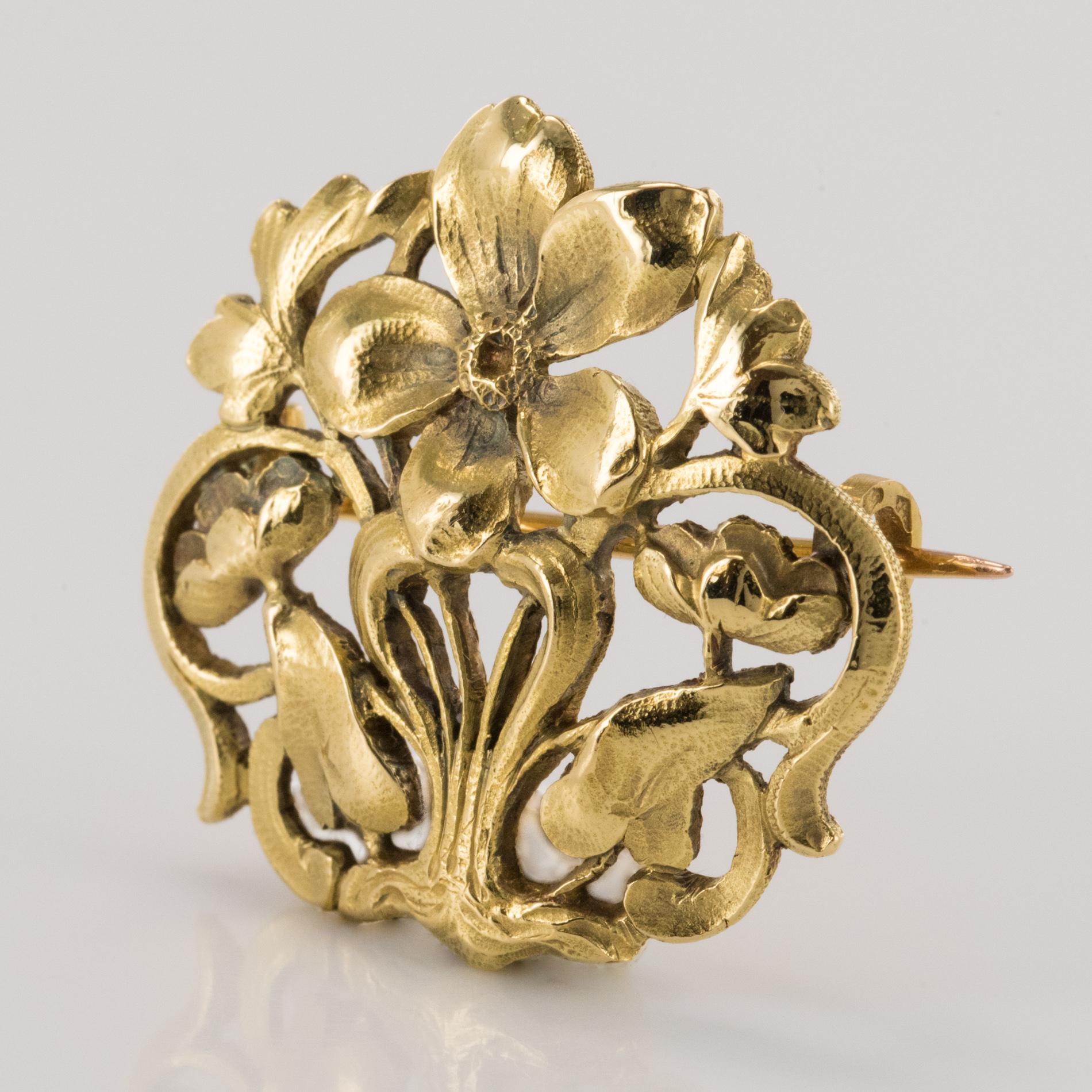 Art Nouveau Wiese Spirit 18 Karat Gelbgold Antike Brosche im Zustand „Hervorragend“ im Angebot in Poitiers, FR