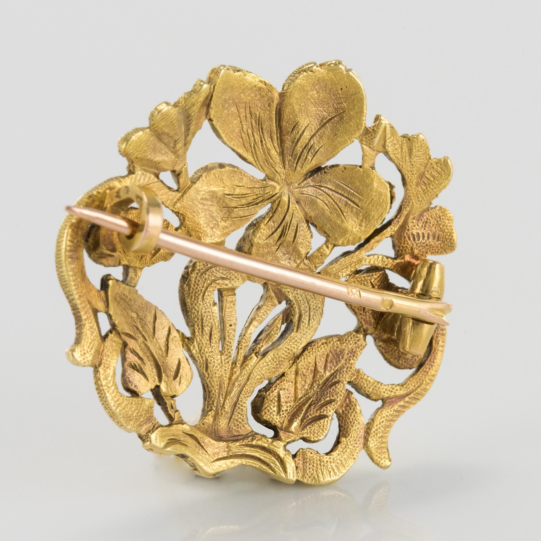 Art Nouveau Wiese Spirit 18 Karat Gelbgold Antike Brosche im Angebot 4