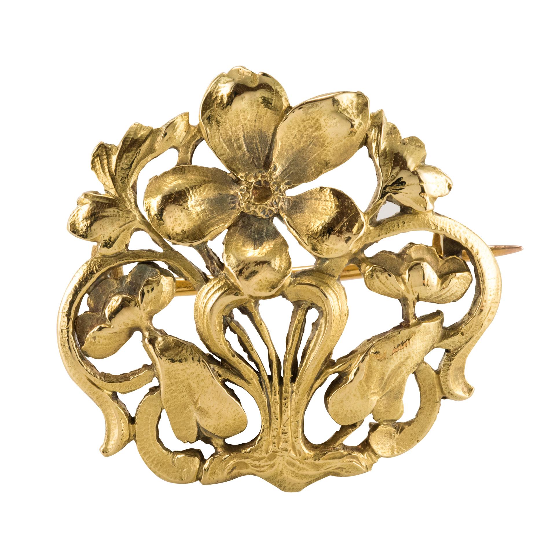 Art Nouveau Wiese Spirit 18 Karat Yellow Gold Antique Brooch