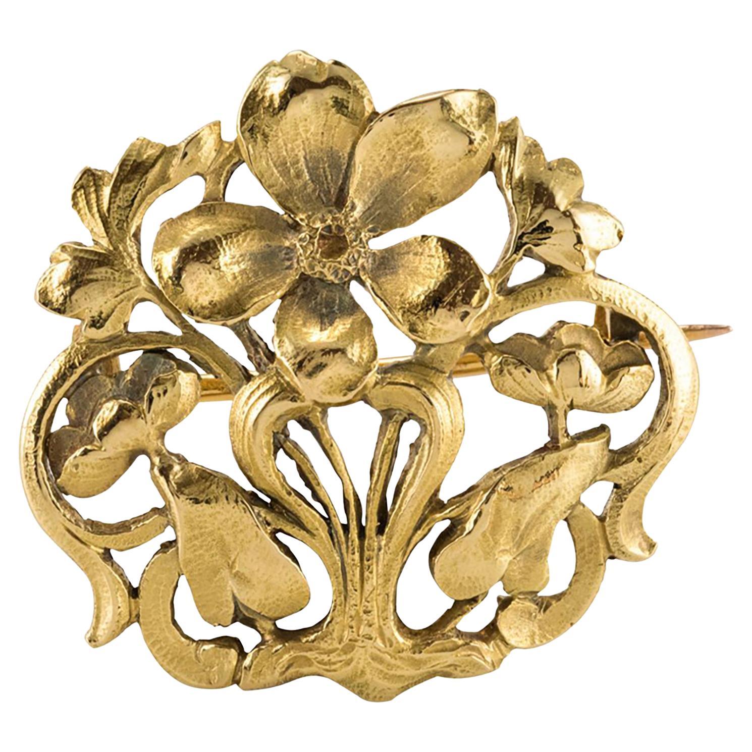 Art Nouveau Wiese Spirit Broche Antiguo Oro Amarillo 18 Kilates