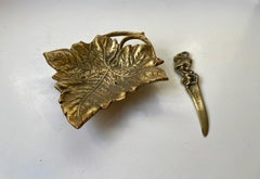 Art Nouveau Wine Leaf Dish & Letter Opener in Brass