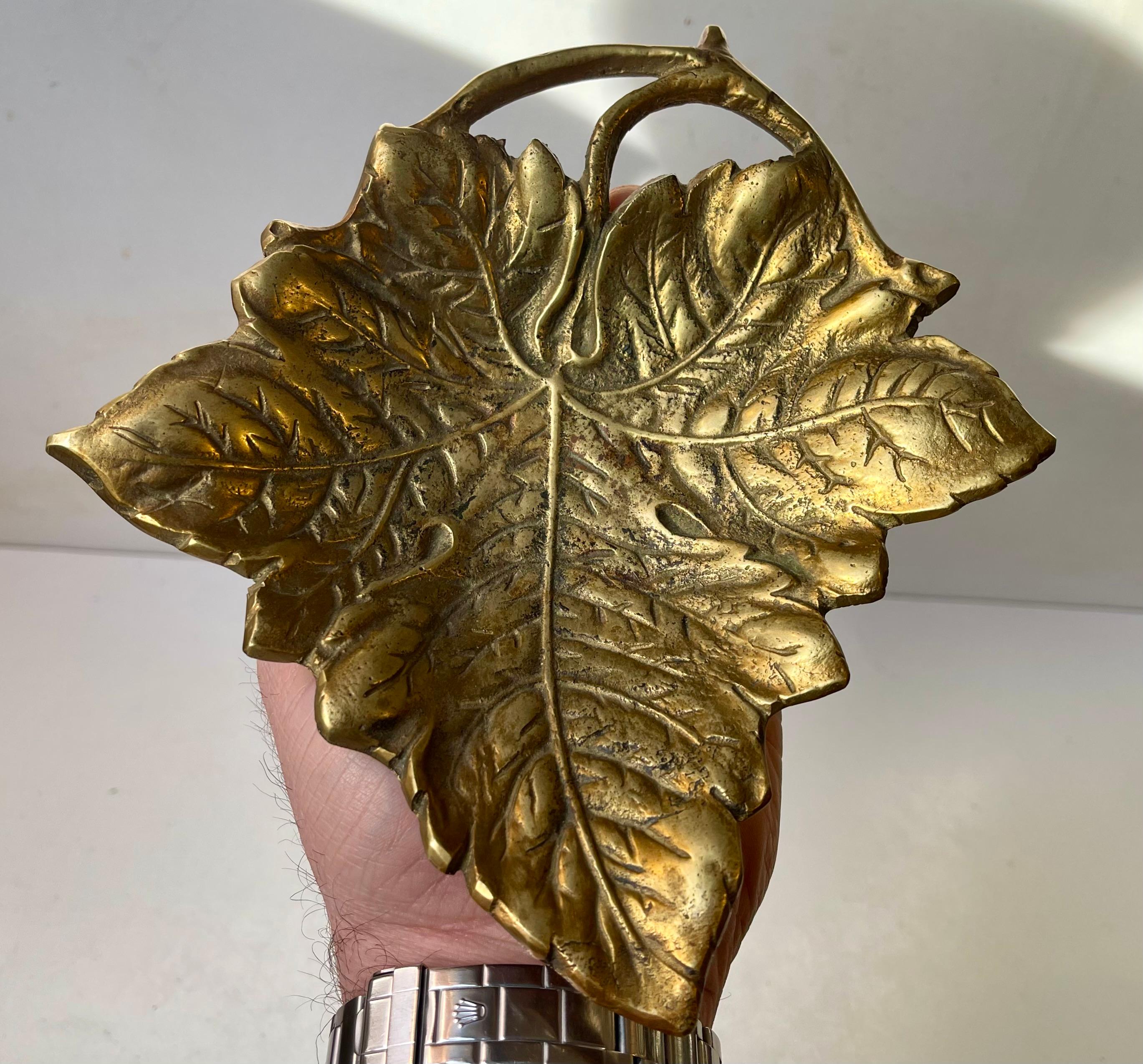 Danish Art Nouveau Wine Leaf Dish & Letter Opener in Brass For Sale