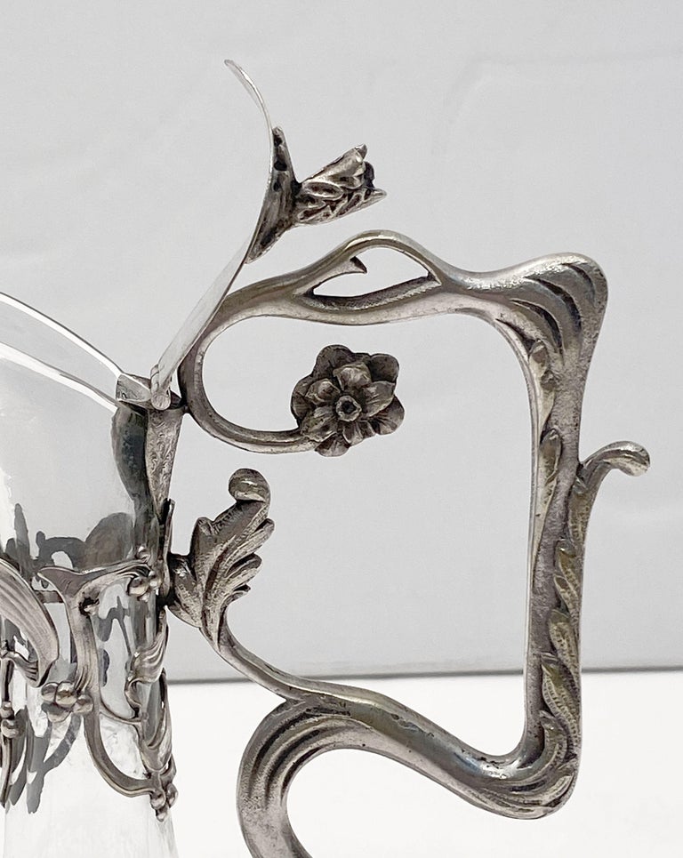 Art Nouveau Wine or Spirits Decanter of Etched Glass with Mistletoe