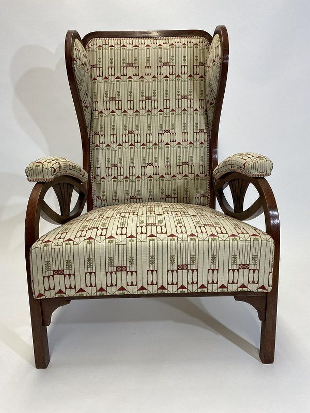 Art nouveau wing chair no.6542 by Thonet in excellent condition, backhausen fabric.