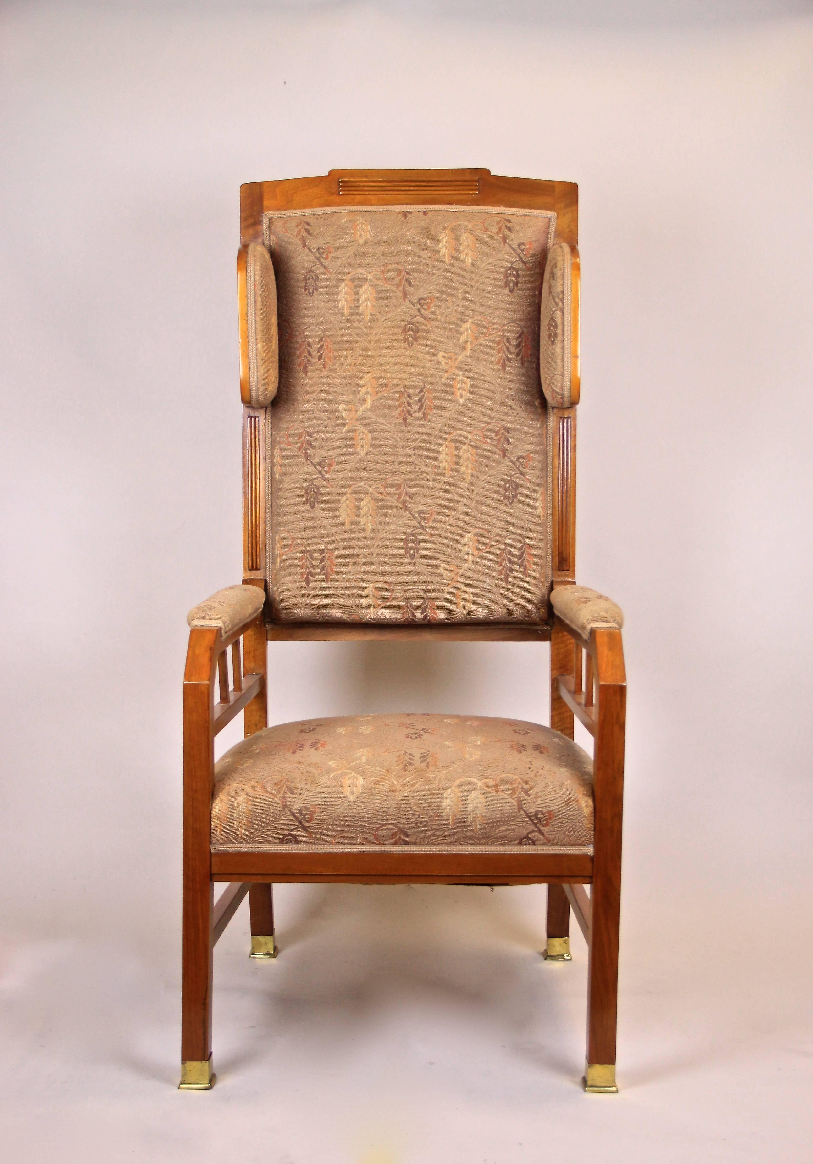Austrian Art Nouveau Wing Chair Nut Wood with Original Upholstery, Austria, circa 1905