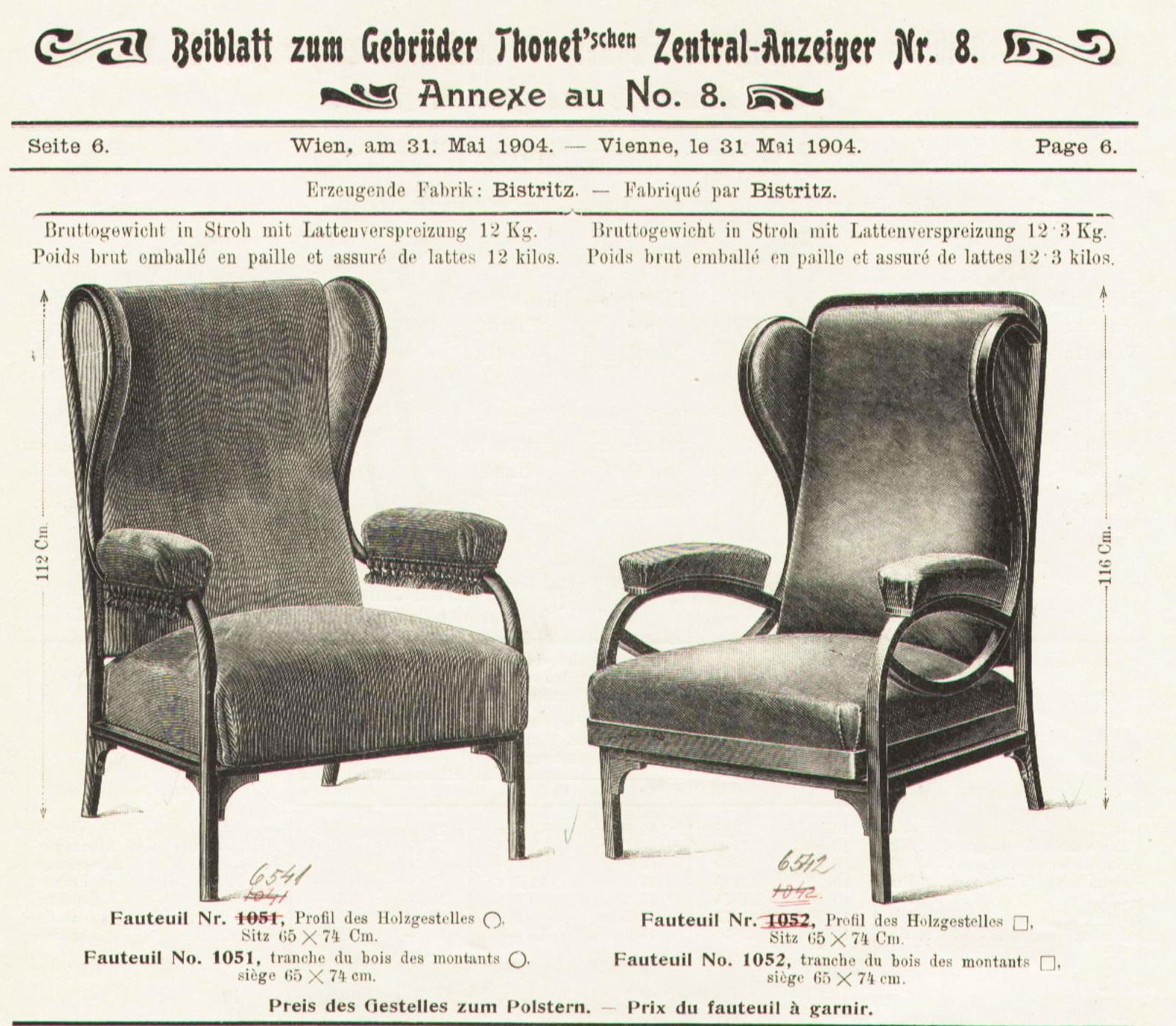 Art Nouveau Wing Chair Thonet Nr.6541, since 1904 For Sale 8