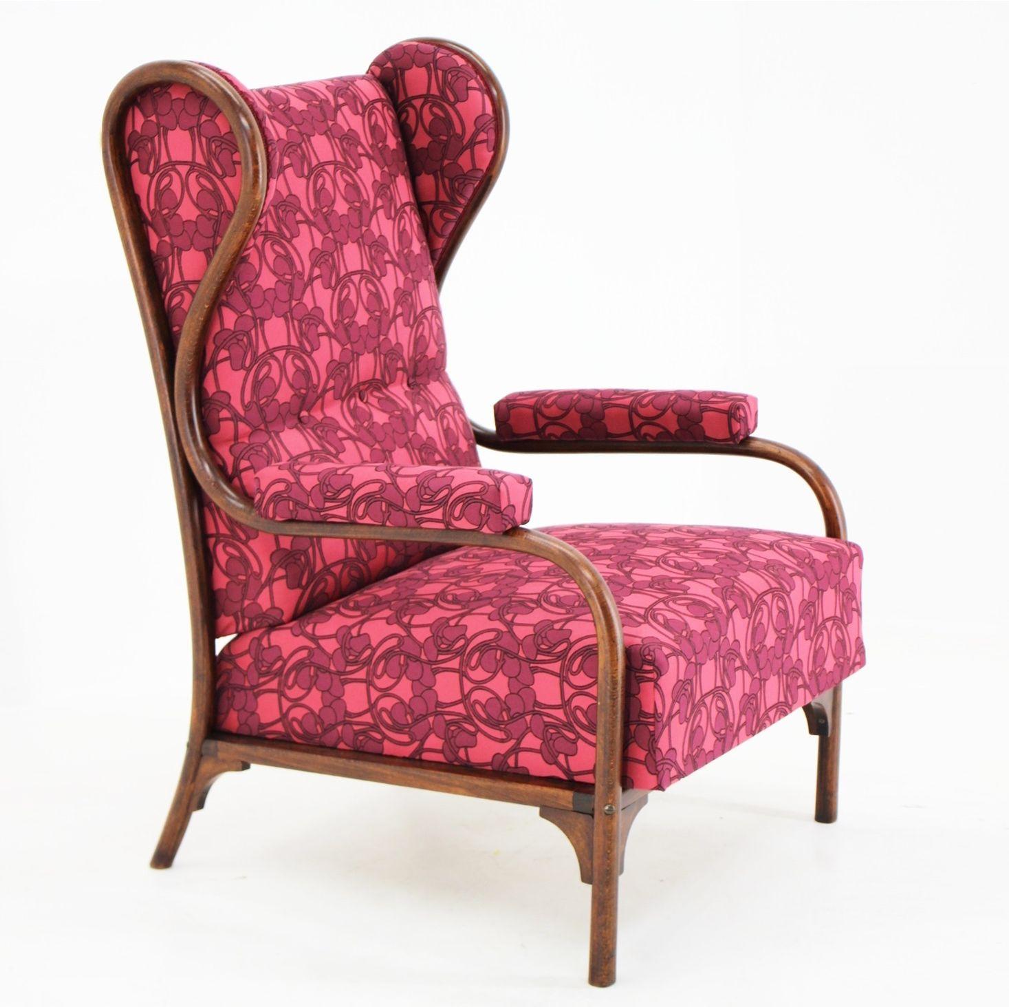 A rare Wing chair was manufactured in Austria by the Gebrüder Thonet company. Completely newly restored. All using the original technology of the time. Wood polished using shellac polish. Upholstery made of steel springs and African grass.