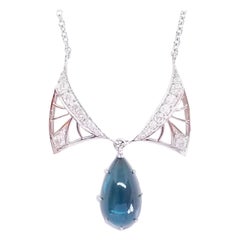 Art Nouveau Winged Blue Tear Drop Necklace 8.55 Carat Tourmaline Diamond 18Karat