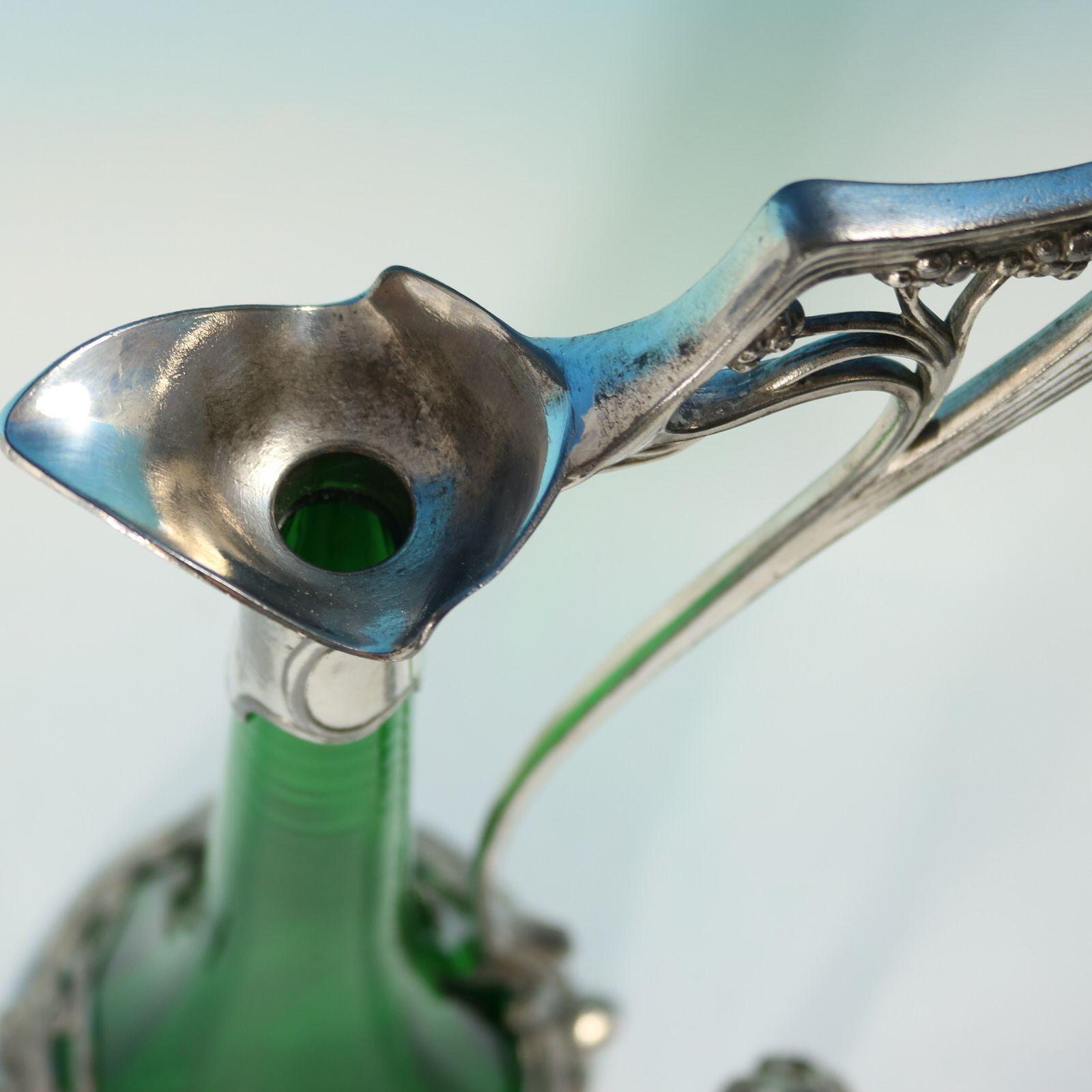 Jugendstil WMF Claret Krug und Stopper mit grünem Glaseinsatz im Angebot 9