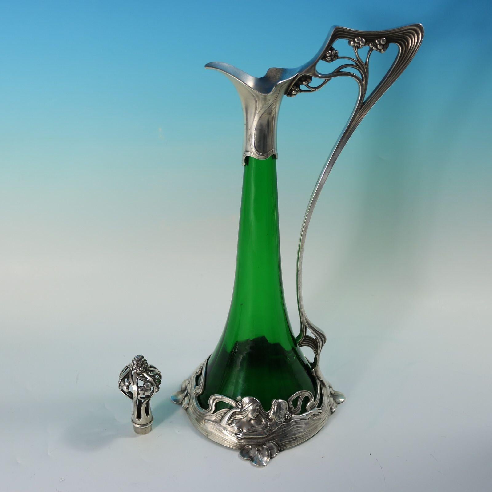 Art Nouveau WMF Claret Jug and Stopper with Green Glass Liner im Angebot 10