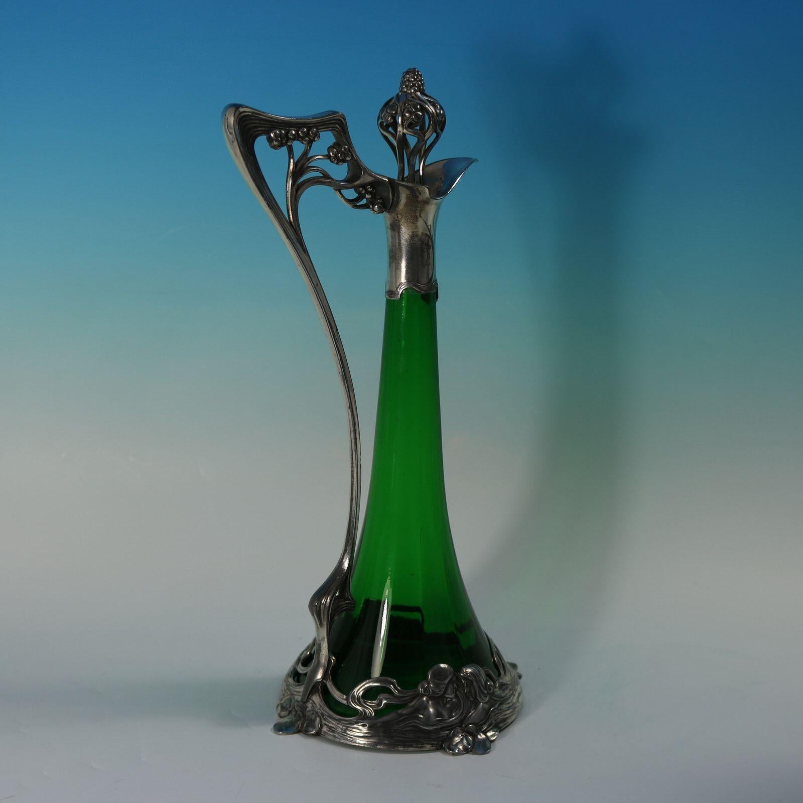 Jugendstil WMF Claret Krug und Stopper mit grünem Glaseinsatz (Frühes 20. Jahrhundert) im Angebot